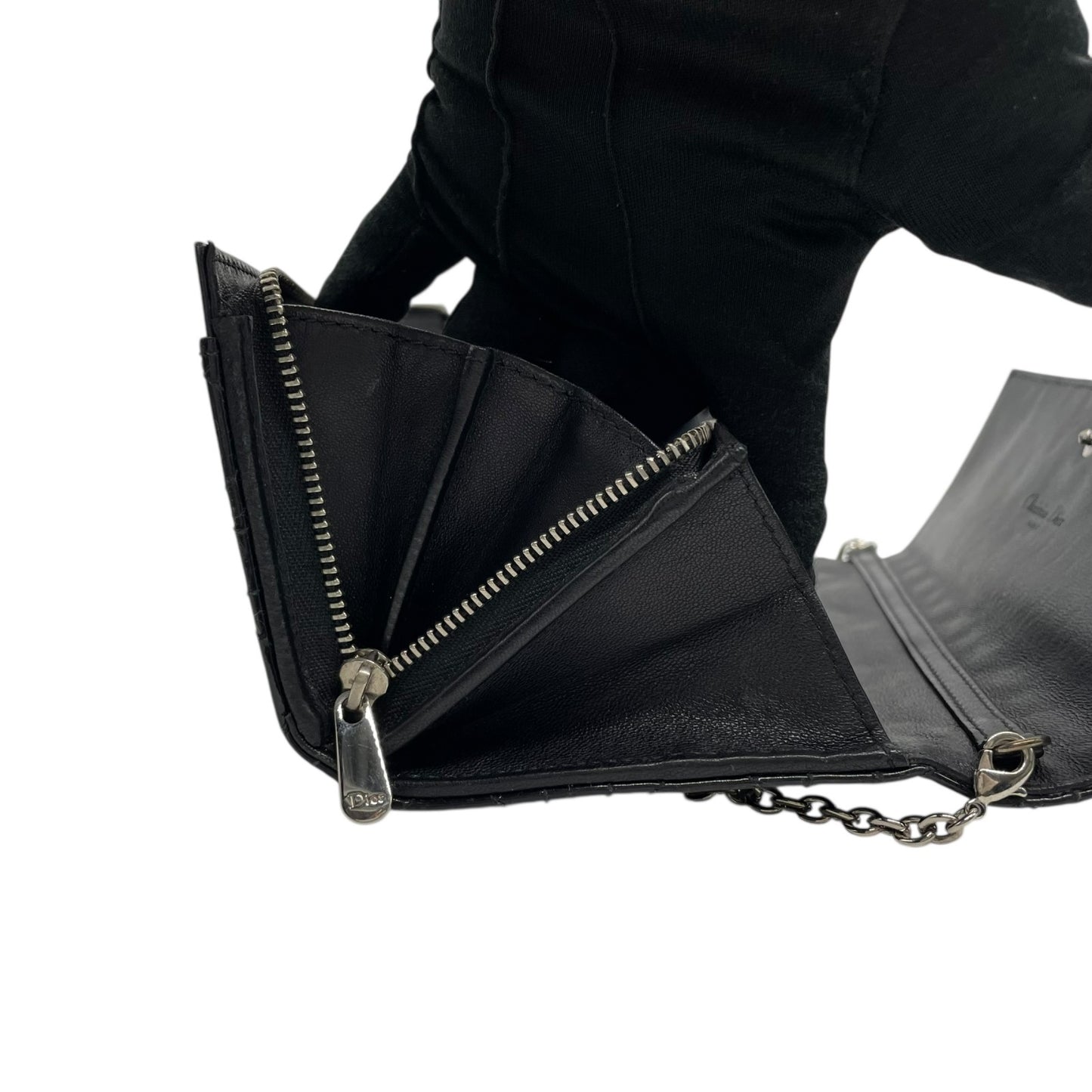 クリスチャンディオール Dior レディディオール ウォレットオンチェーン 黒 ブラック カナージュ パテントレザー チェーンストラップ キルティング エナメル ロゴ レディース W4