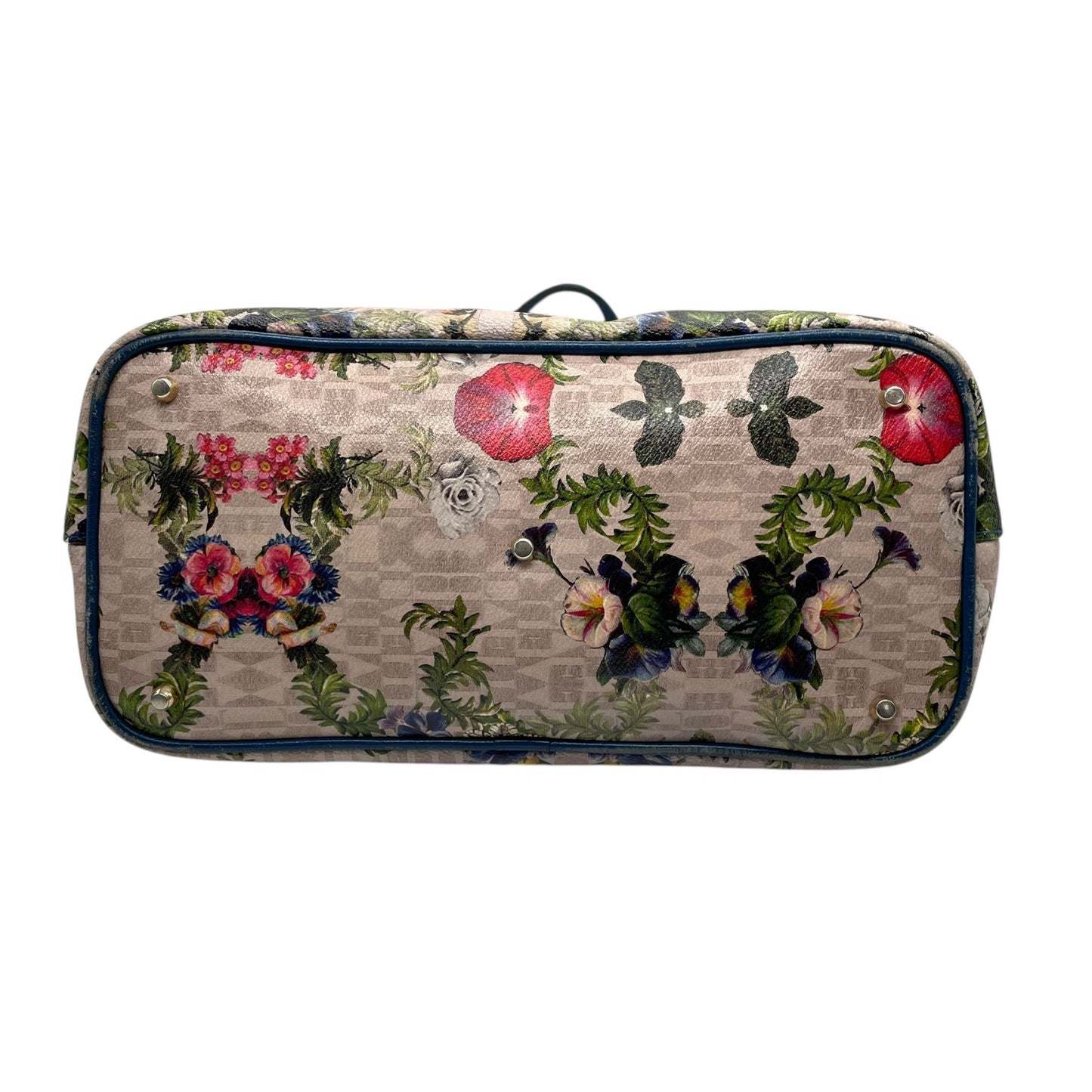 FURLA フルラ トートバッグ PVC レザー マルチカラー ゴールド金具 花柄 ボタニカル 総柄 肩掛け可 ロゴ レディース U13