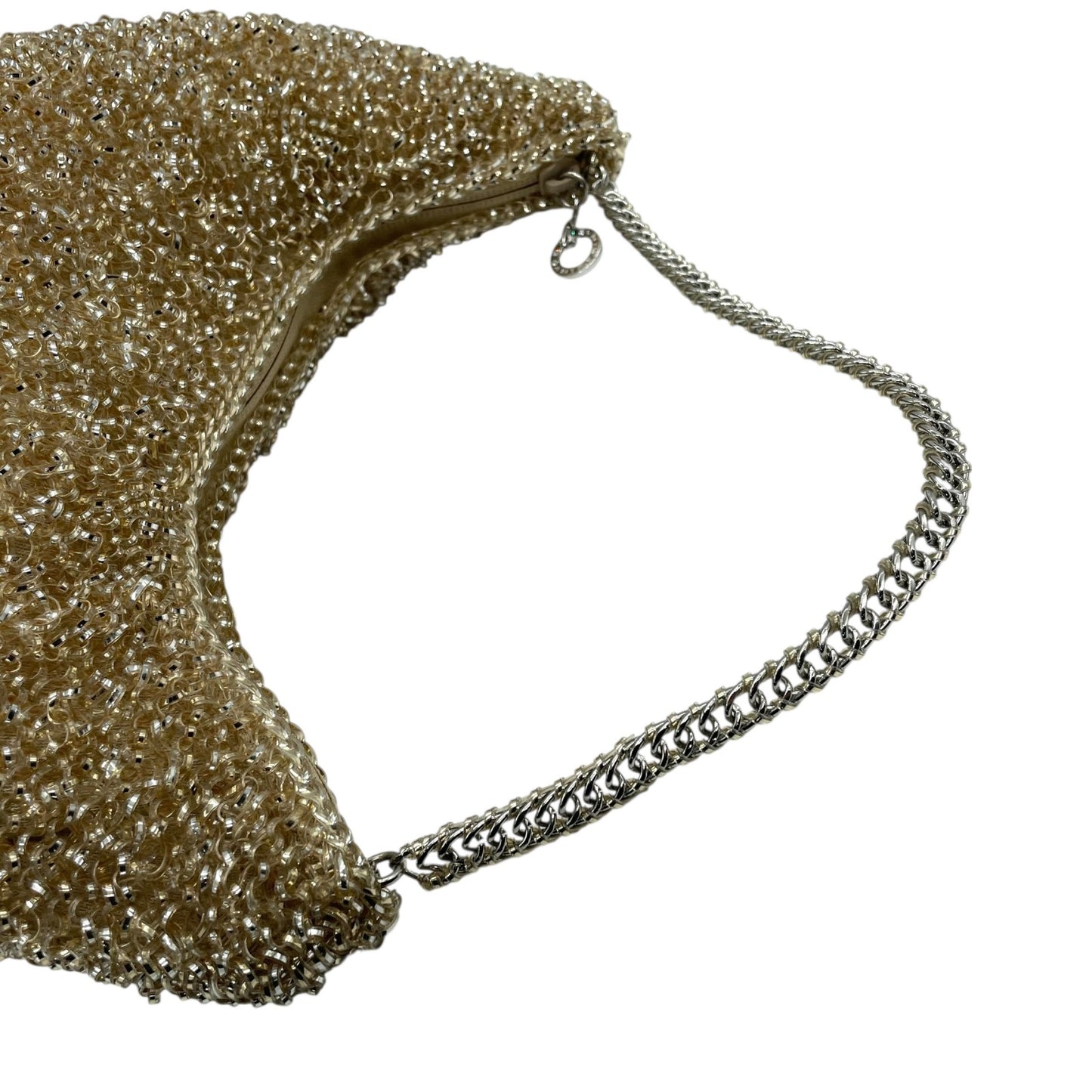 美品 アンテプリマ ANTEPRIMA ワイヤーバッグ ハンドバッグ チェーンストラップ ゴールド ベージュ 半月型 ハーフムーン 手提げ レディース E6