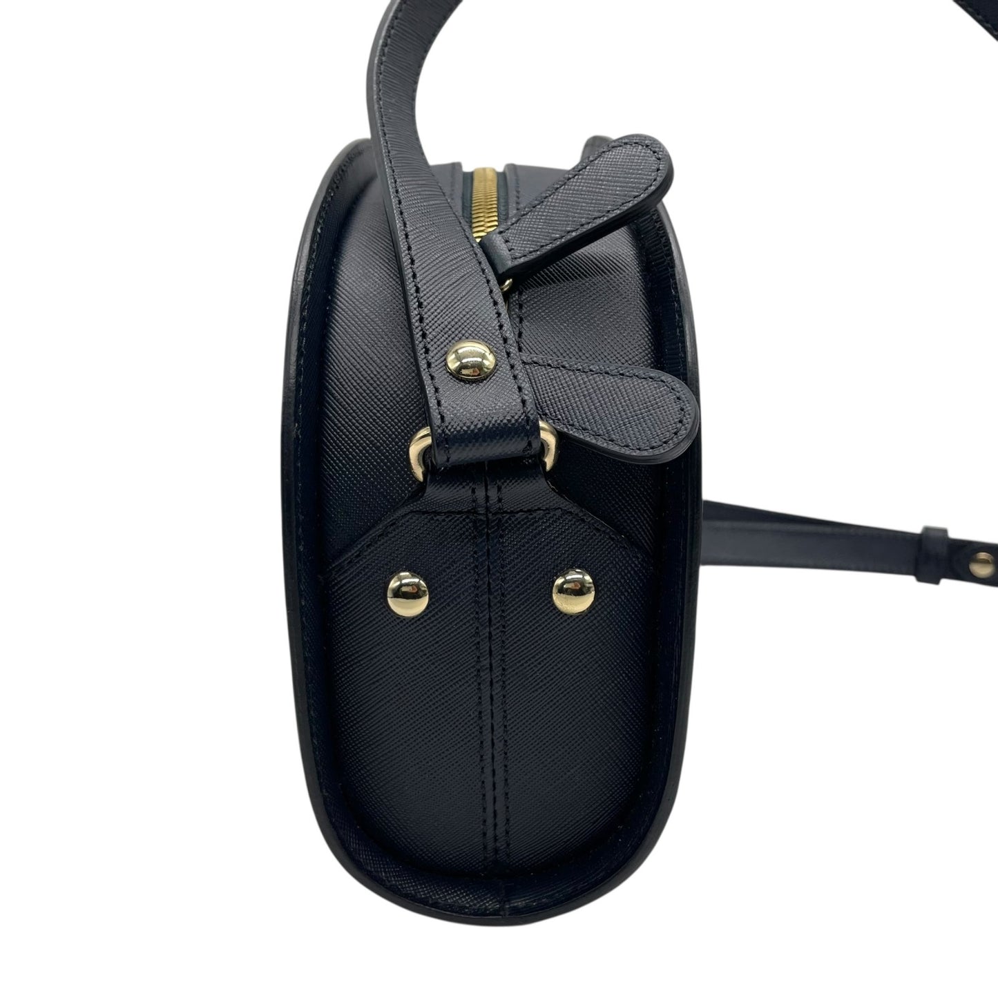 未使用級 アーペーセー A.P.C デミルーン Demi-Lune ショルダーバッグ クロスボディ 紺 ネイビー サフィアーノレザー ゴールド金具 半月型 ハーフムーン ロゴ 斜め掛け可 レディース B2