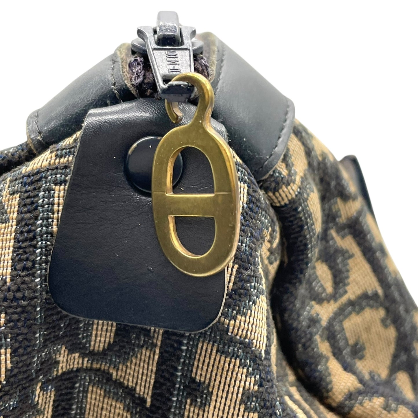 Christian Dior ディオール トロッター ミニボストン ボストンバッグ 紺 ネイビー ベージュ キャンバス レザー ゴールド金具 CDロゴ 手提げ ヴィンテージ レディース D3