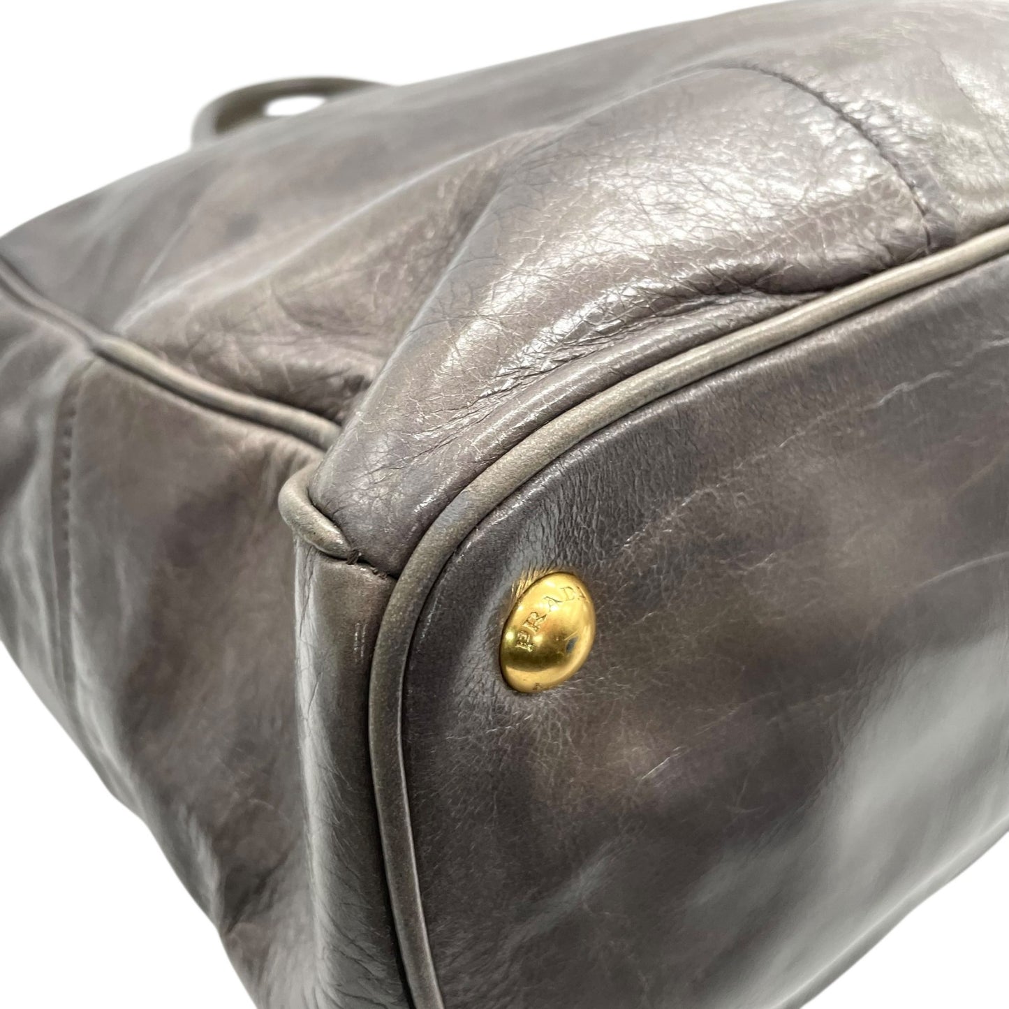 プラダ PRADA トートバッグ ショルダーバッグ 肩掛け 灰色 グレー レザー 金金具 ゴールド金具 2WAY K3