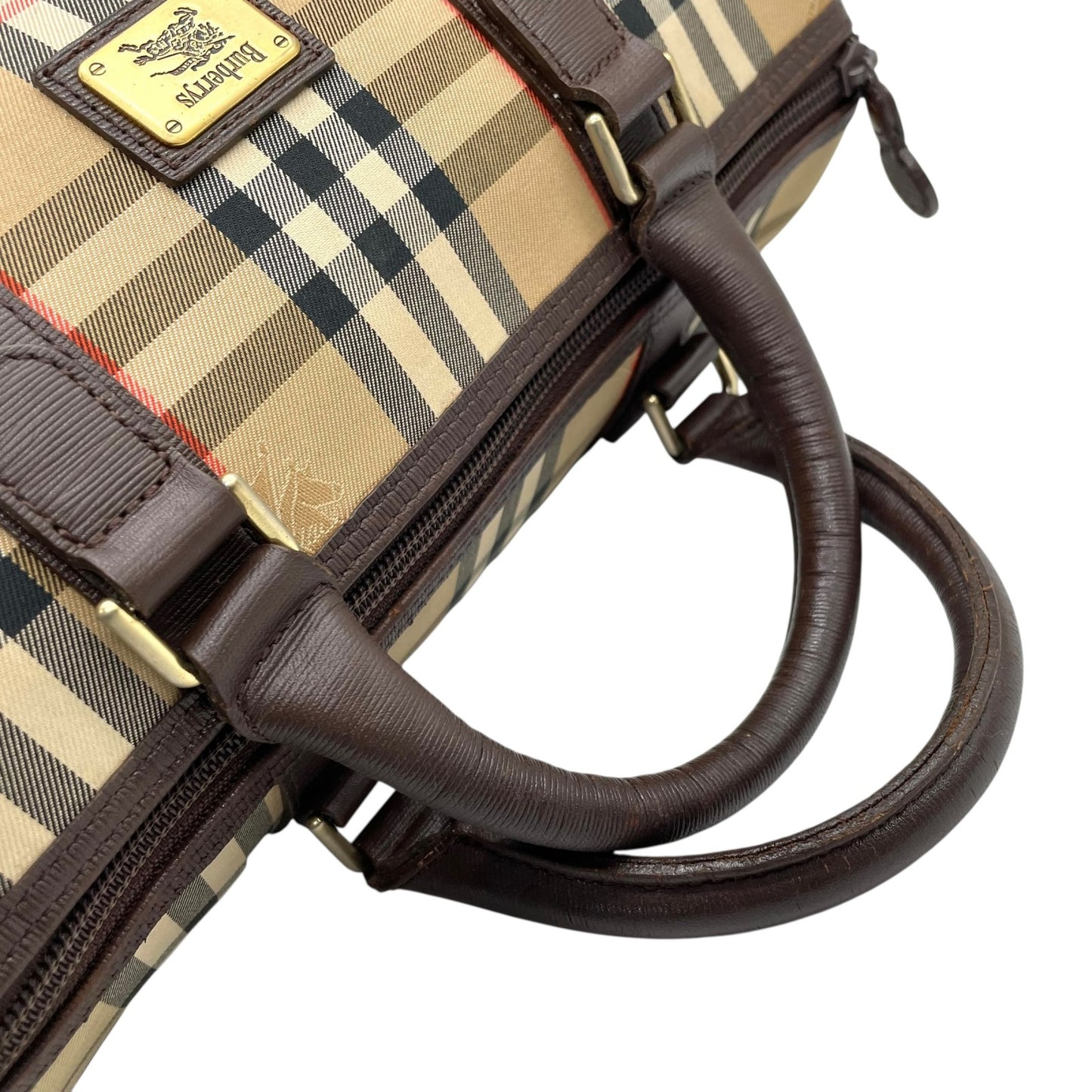 バーバリー Burberrys ボストンバッグ ハンドバッグ シャドーホース ノバチェック ベージュ 茶色 ブラウン キャンバス レザー E