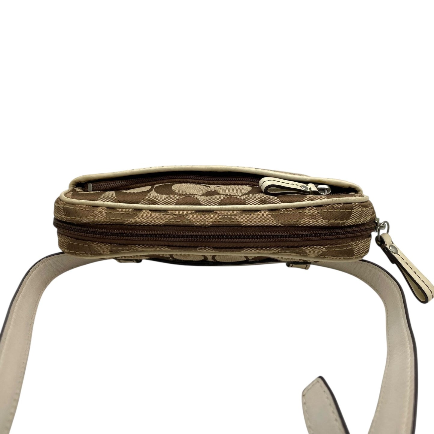 コーチ COACH ポシェット ショルダーバッグ ウエストバッグ シグネチャー柄 ベージュ 白 ホワイト レザー キャンバス ミニバッグ U8