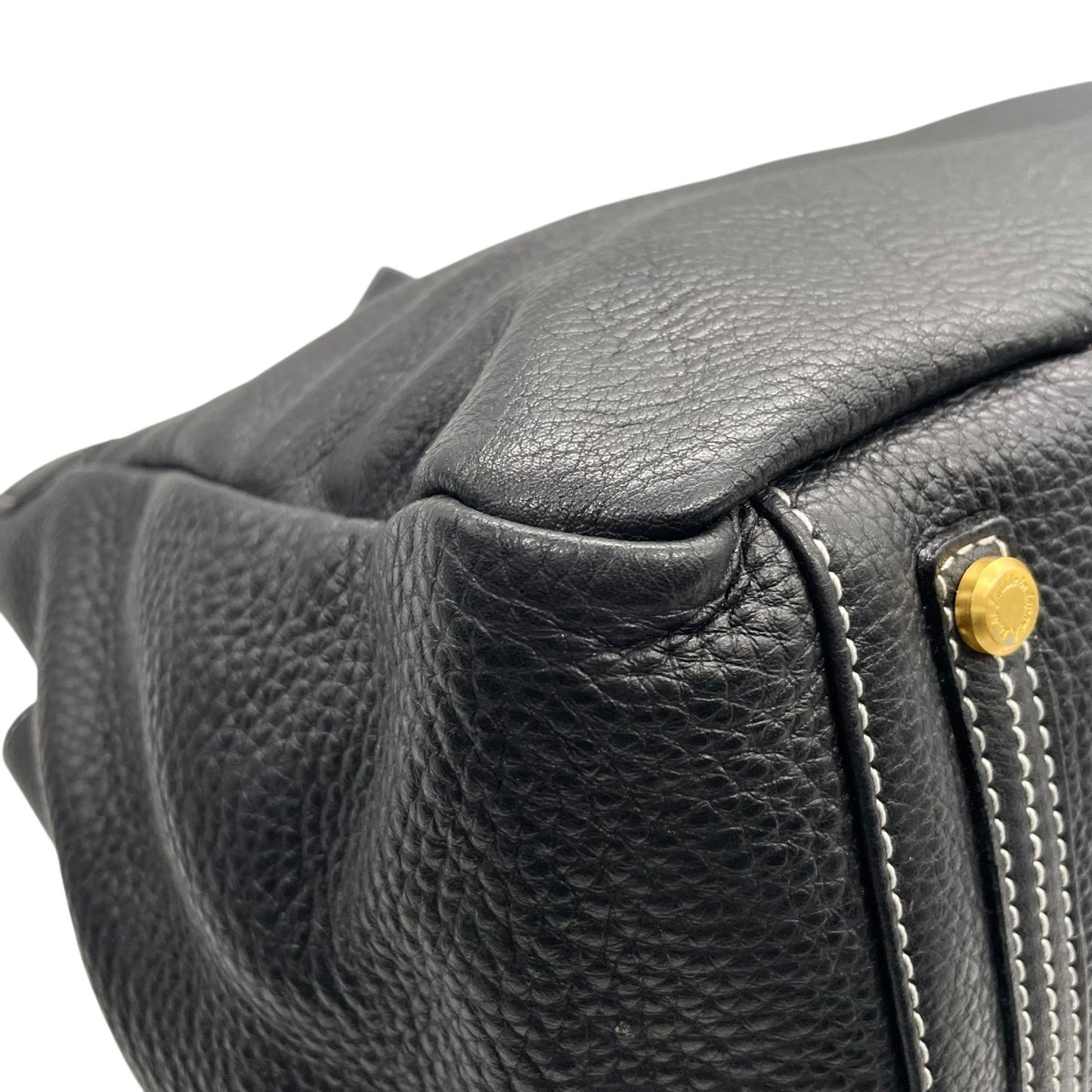 A.D.M.J エーディーエムジェイ トートバッグ レザー 黒 ブラック ホワイトステッチ シュリンクレザー 金金具 ゴールド金具 T3