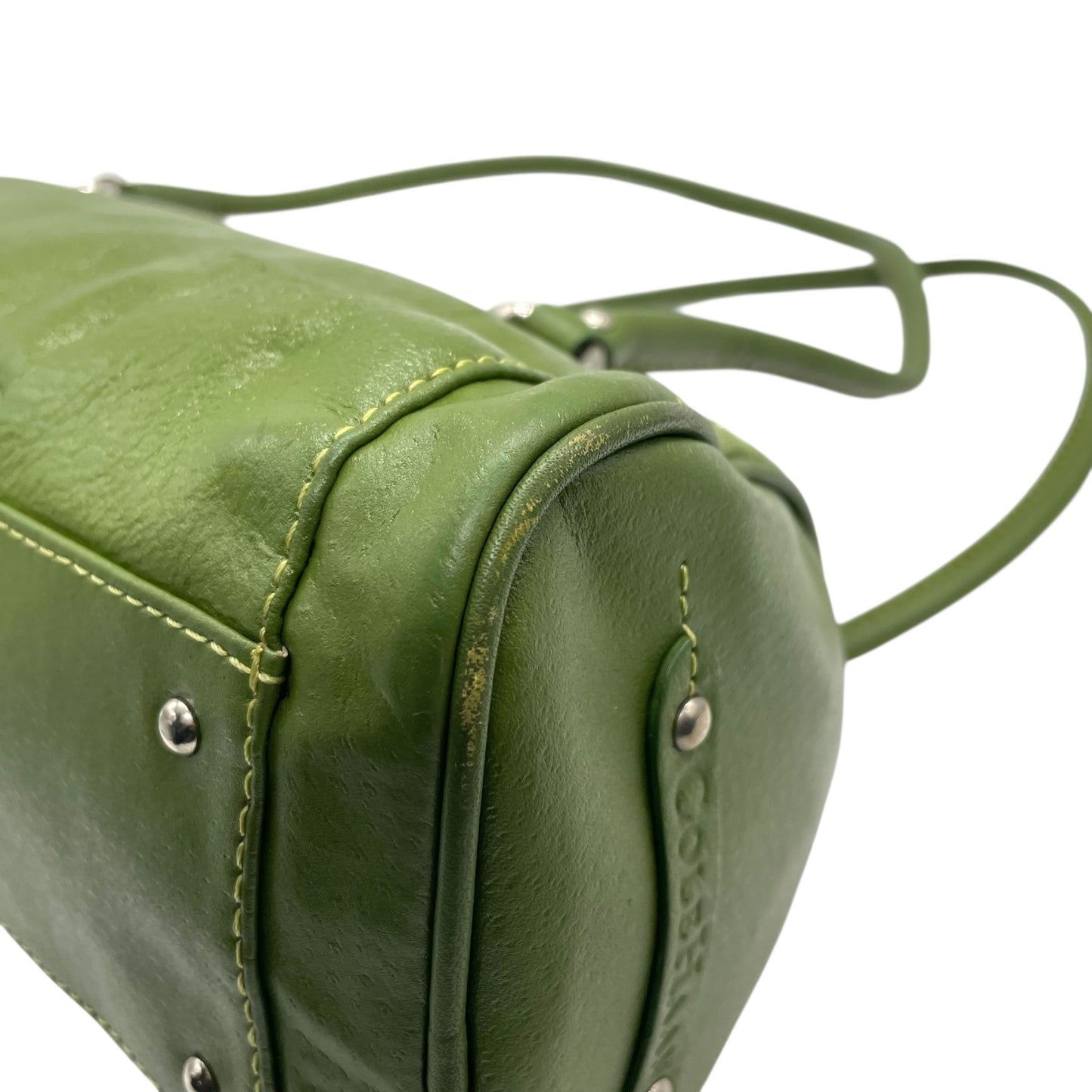 コールハーン COLE HAAN ハンドバッグ ロングハンドル レザー グリーン 緑 若草色 シルバー金具 バゲット型 スリムデザイン T3