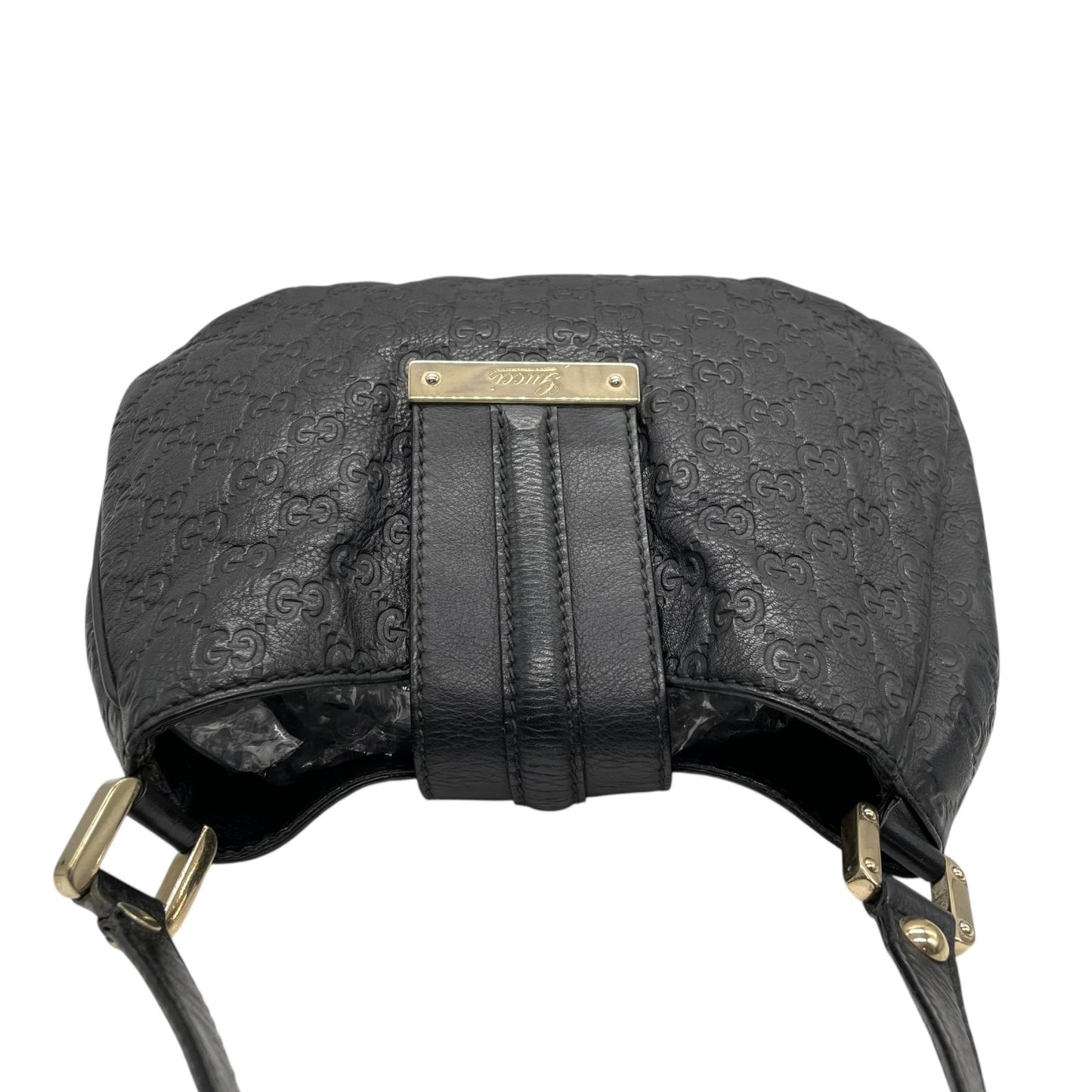 美品 グッチ GUCCI GG柄 グッチシマ レザー ホーボーバッグ ワンショルダー黒 ブラック ショルダーバッグ ロゴプレート ゴールド金具 ヴィンテージ レディース Z1