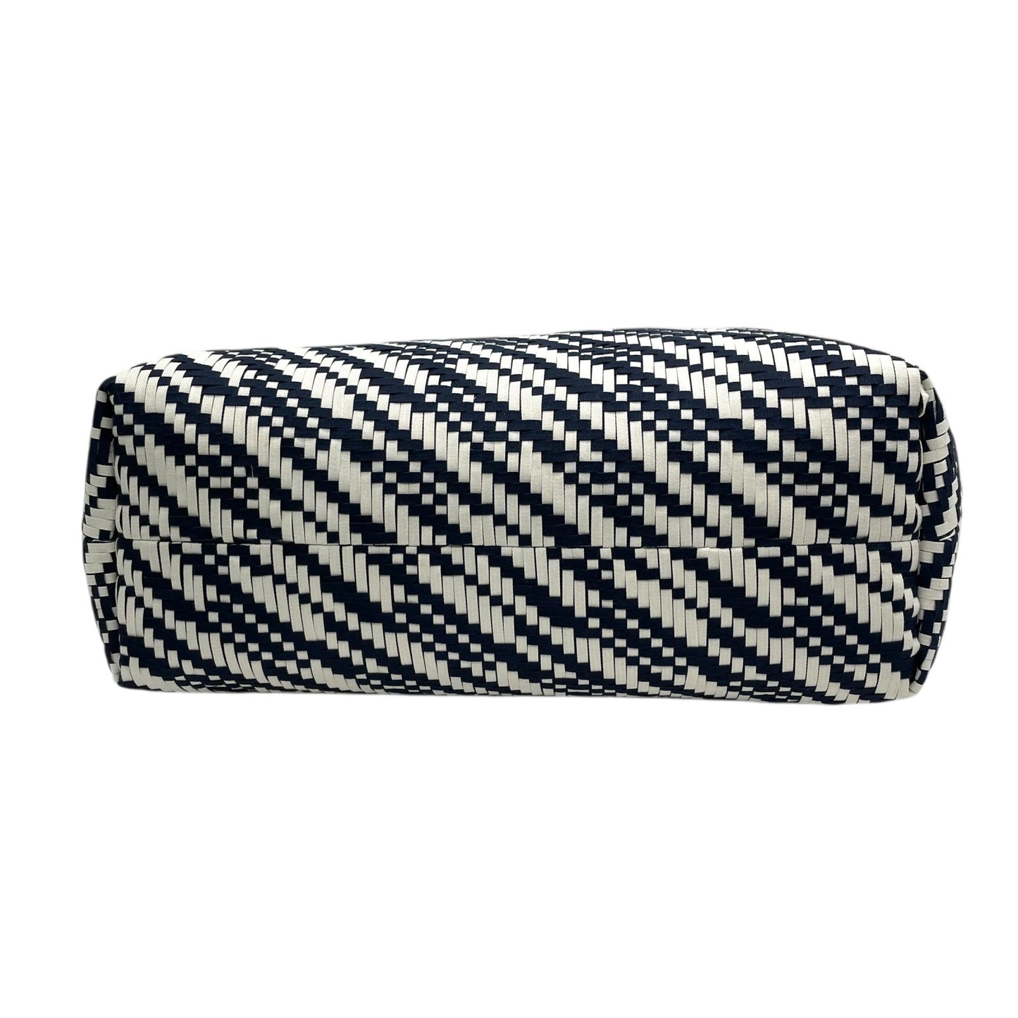 【未使用級】EMPORIO ARMANI エンポリオアルマーニ 2way ハンドバッグ ショルダーバッグ 編み込み キャンバス フリンジ ネイビー ホワイト D