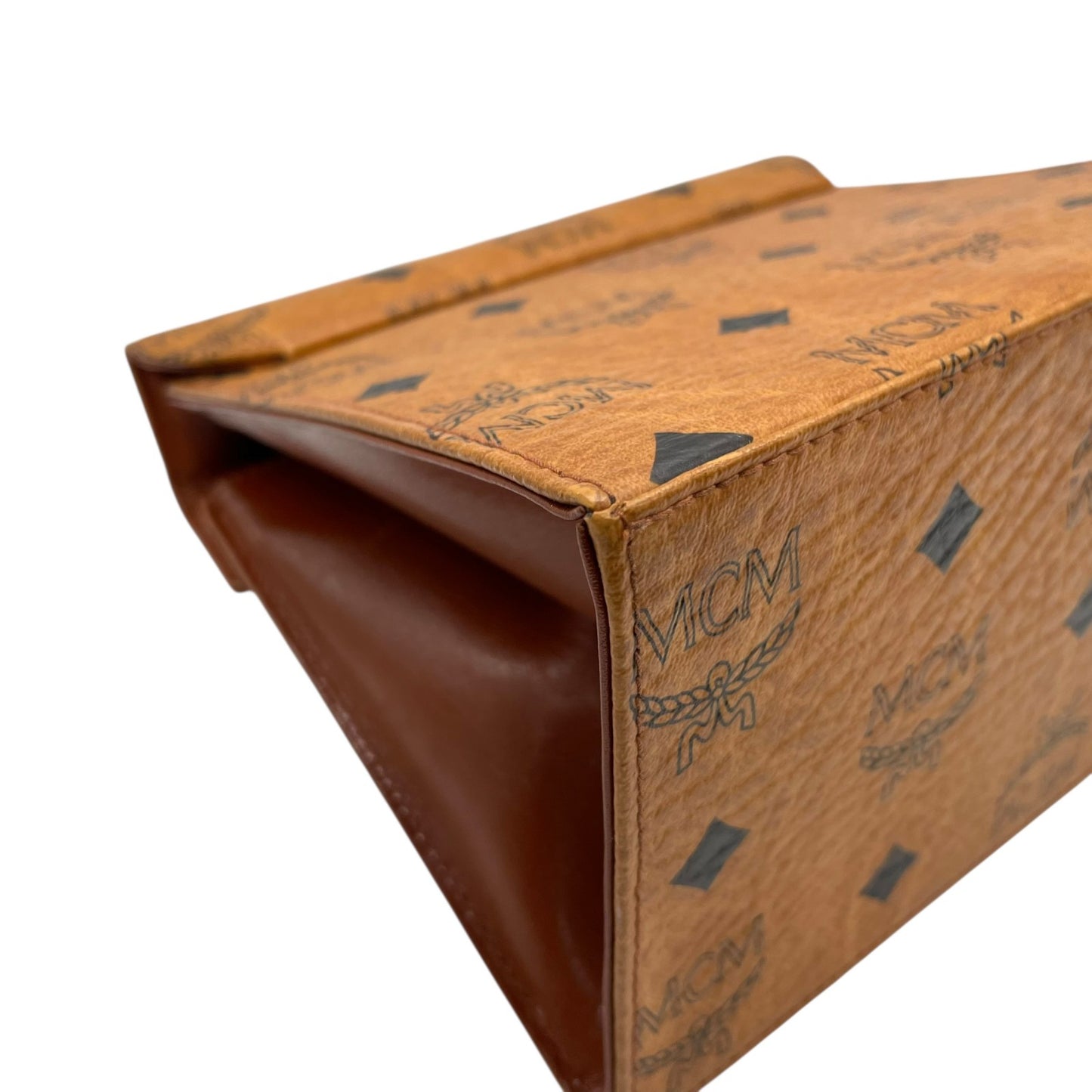 MCM エムシーエム ヴィセトス ハンドバッグ トップハンドルバッグ ベルトデザイン コニャック レザー ミニバッグ c4