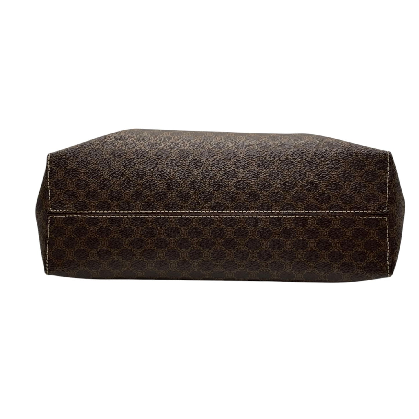 美品 CELINE セリーヌ ヴィンテージ ハンドバッグ マカダム柄 トートバッグ ブラウン レザー PVC MC97 Z1