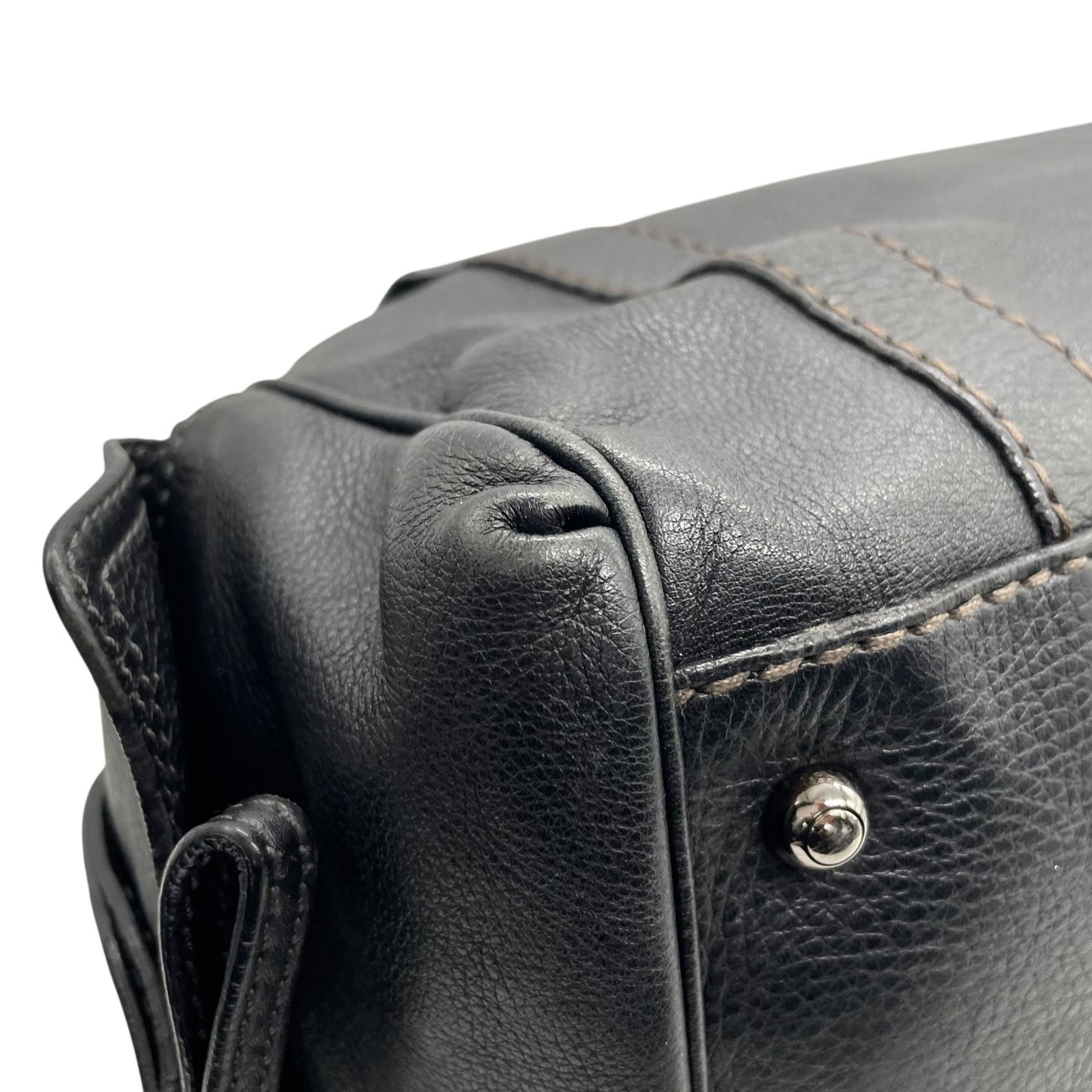 Authentic TOD'S Boston Handbag Leather Black Silver Hardware Padlock Women's