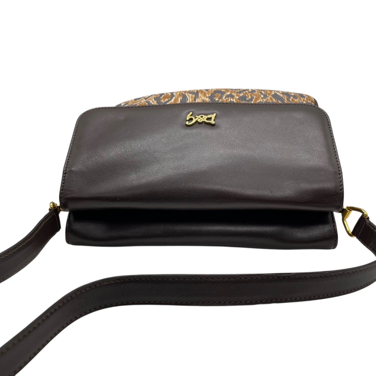 Authentic DOLCE&GABBANA Leopard Print Shoulder Bag Leather Canvas Brown Gold Hardware D&G Logo Flap Women's