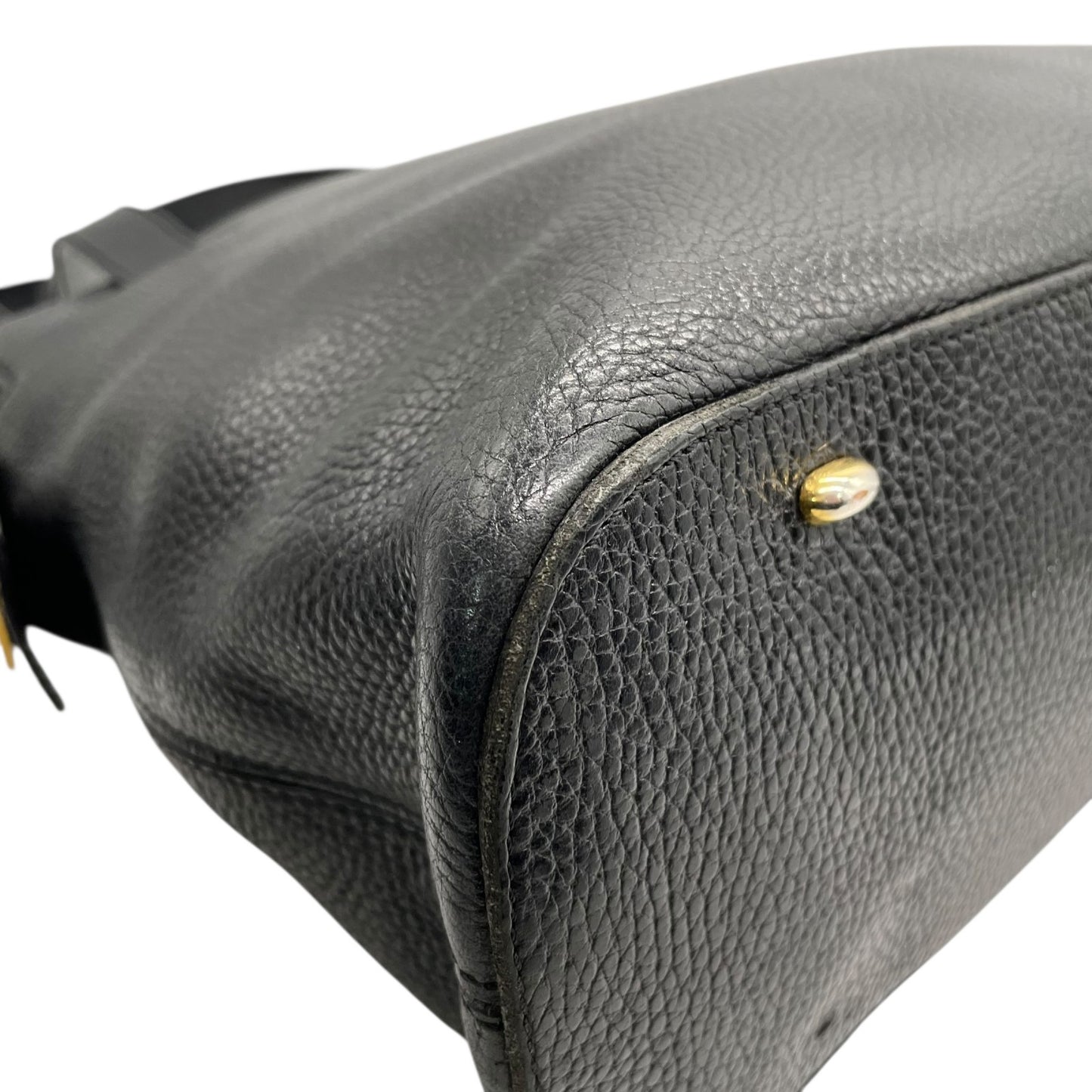 Authentic CELINE Vintage Grained Leather Shoulder Bag Black Gold Hardware Women's Zipper Closure