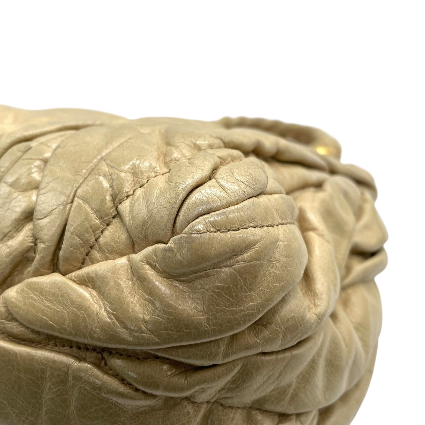 Authentic miumiu Matelassé 2WAY Handbag Shoulder Bag Leather Khaki Beige Gold Hardware Women's Crossbody