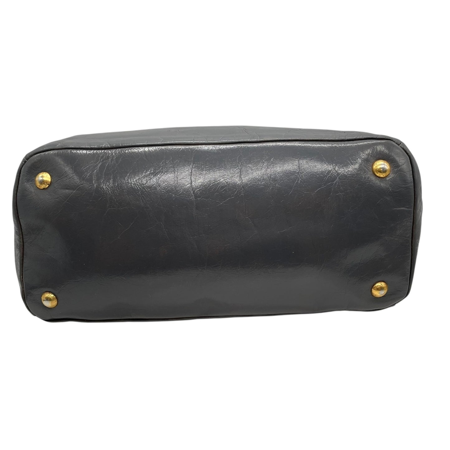 Authentic PRADA 2WAY Handbag Shoulder Bag Leather Gold Hardware Triangular Logo Dark Gray Women's Crossbody