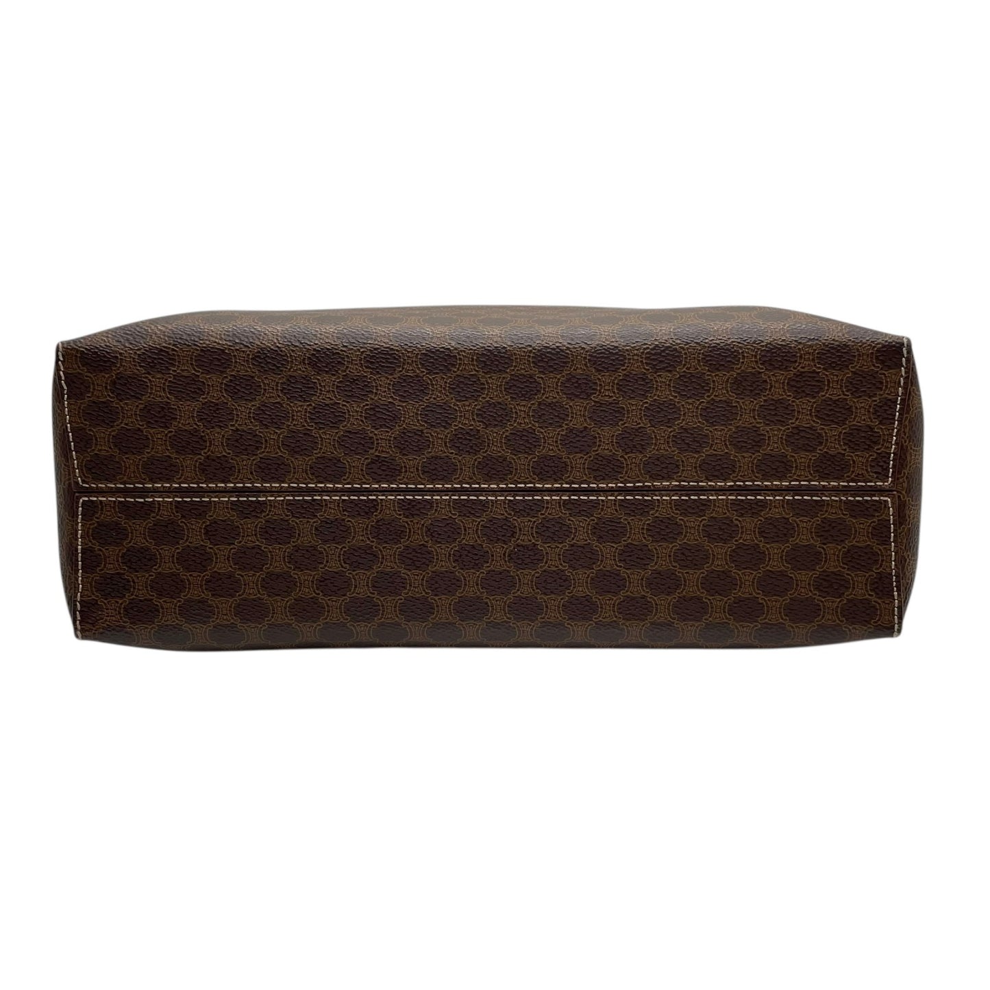 Authentic CELINE Vintage Macadam Handbag Brown PVC Leather Gold Hardware Tote Bag Women's