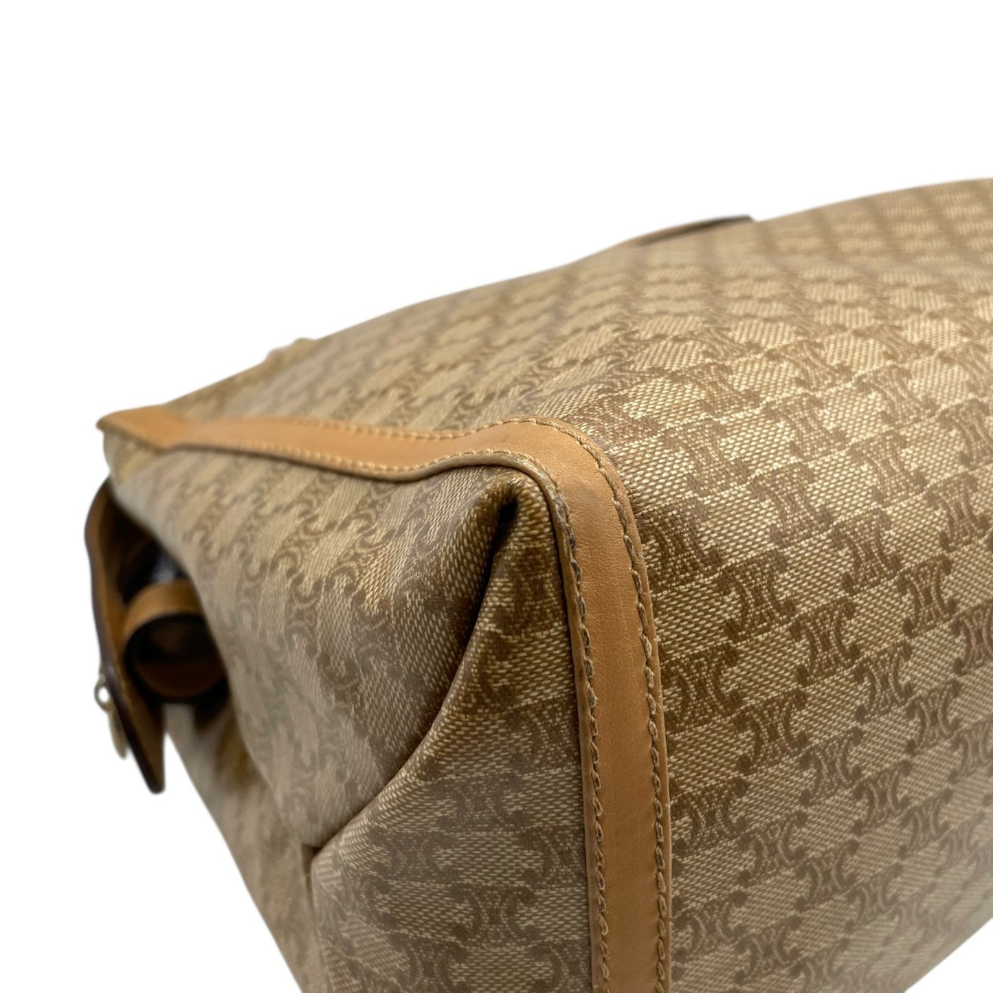 Authentic CELINE Vintage Macadam Handbag Leather PVC Beige Brown Gold Hardware Tote Bag Women's