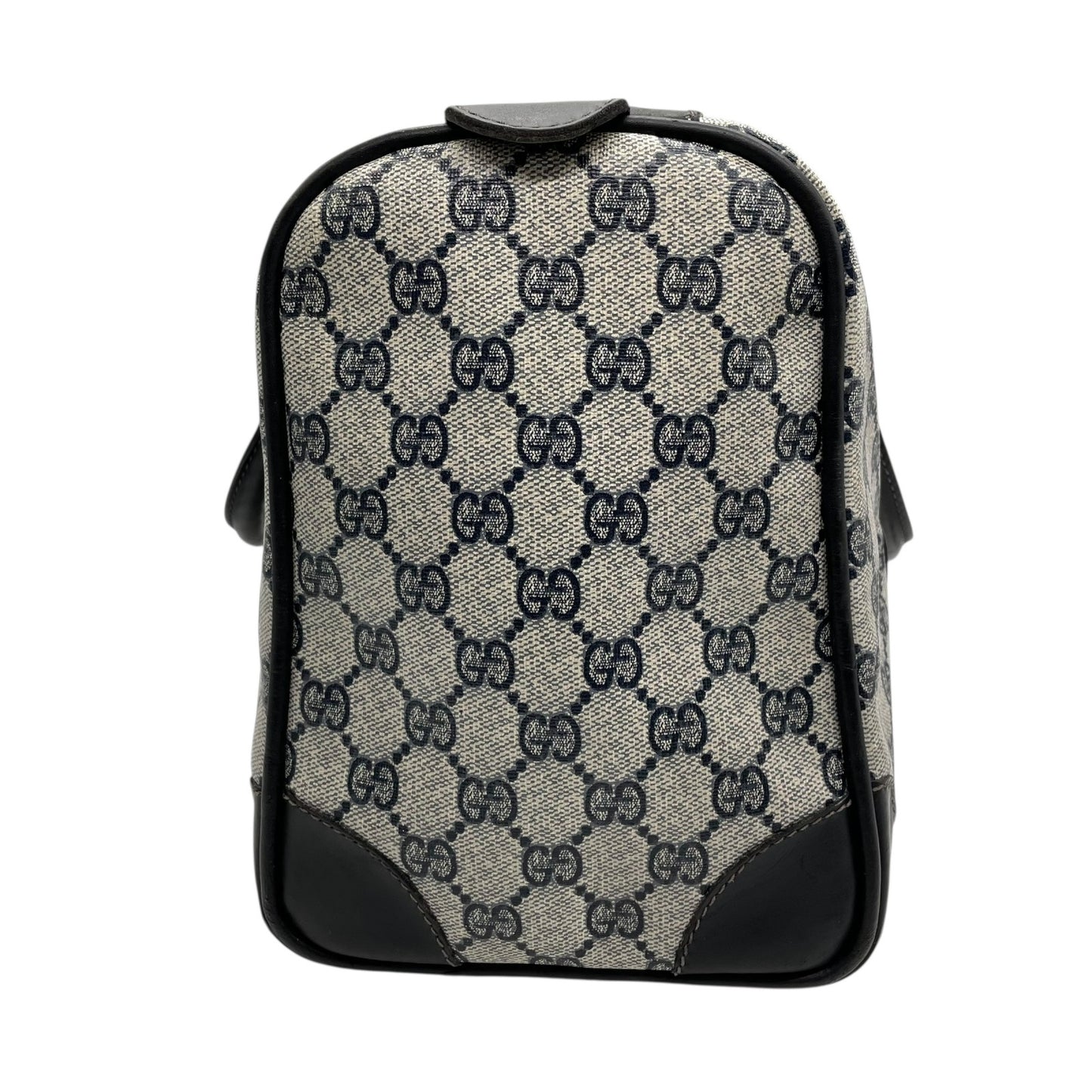 Authentic GUCCI GG Supreme Boston Bag Gray Navy PVC Leather Gold Hardware Vintage Women's Handbag GG Pattern