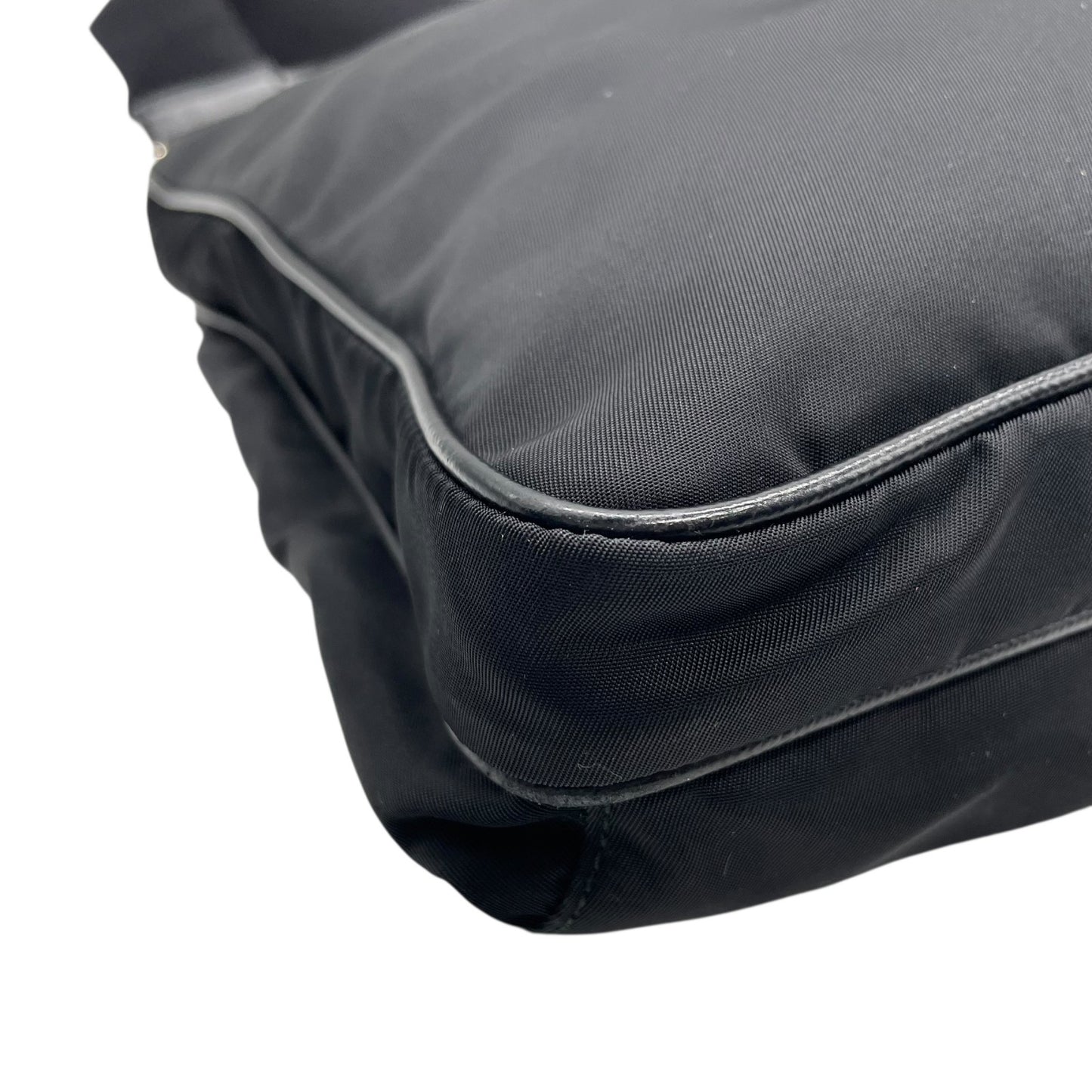 Authentic PRADA Black Shoulder Bag Triangular Logo Plate Nylon Leather Silver Hardware Adjustable Strap Men's Women's