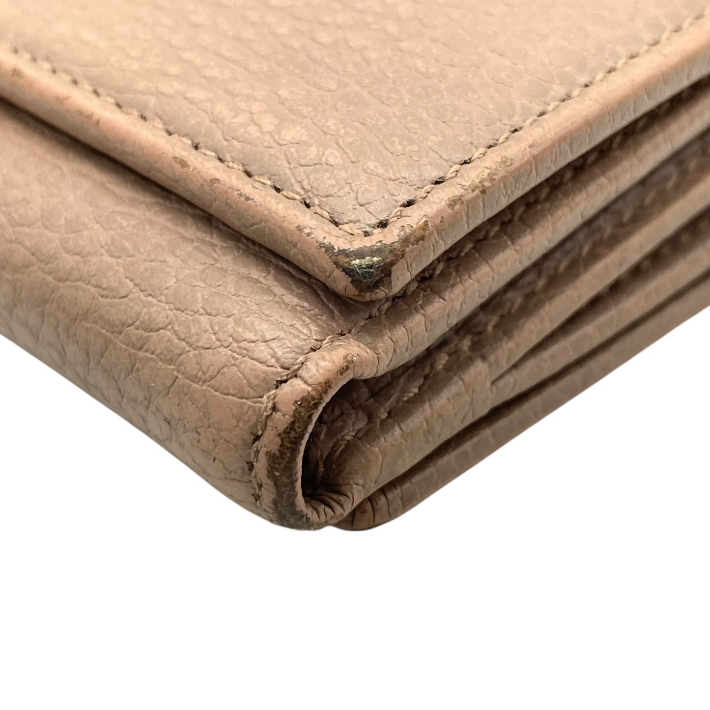 GUCCI グッチ GGマーモント 三つ折り財布 474746 ピンクベージュ レザー 本革 シボ革 ゴールド金具 レディース W2