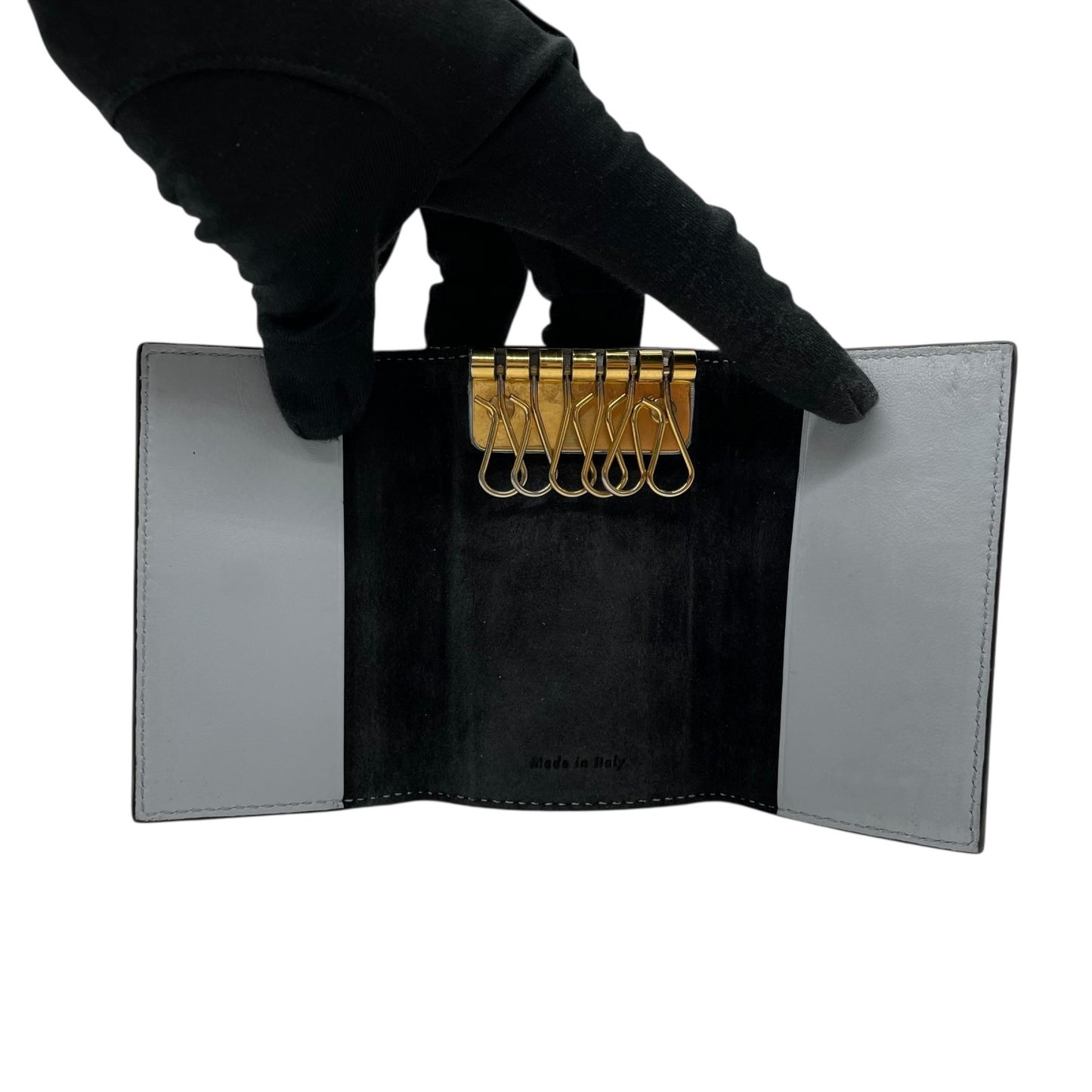 美品 CELINE セリーヌ 6連キーケース 黒 ブラック 水色 ブルー バイカラー レザー 本革 ゴールド金具 フィービー期 M2