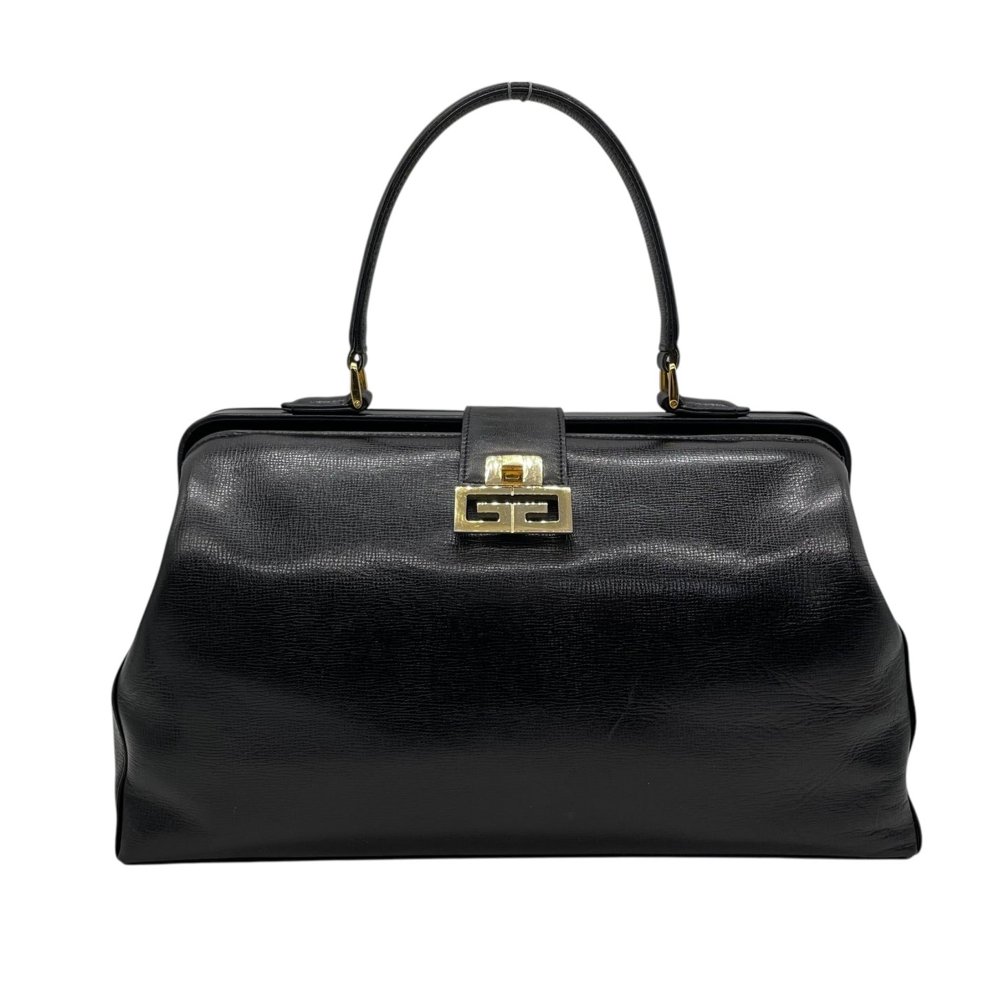 GIVENCHY ジバンシィ ジバンシー SACS ハンドバッグ 黒 ブラック レザー 本革 ゴールド金具 トップハンドル Gロゴ 手提げ レディース ヴィンテージ B5