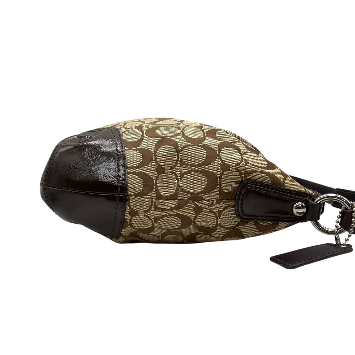 COACH コーチ シグネチャー 2WAY ハンドバッグ ショルダーバッグ F17400 キャンバス パテントレザー 茶 ブラウン シルバー金具 肩掛け可 斜め掛け可 レディース U13