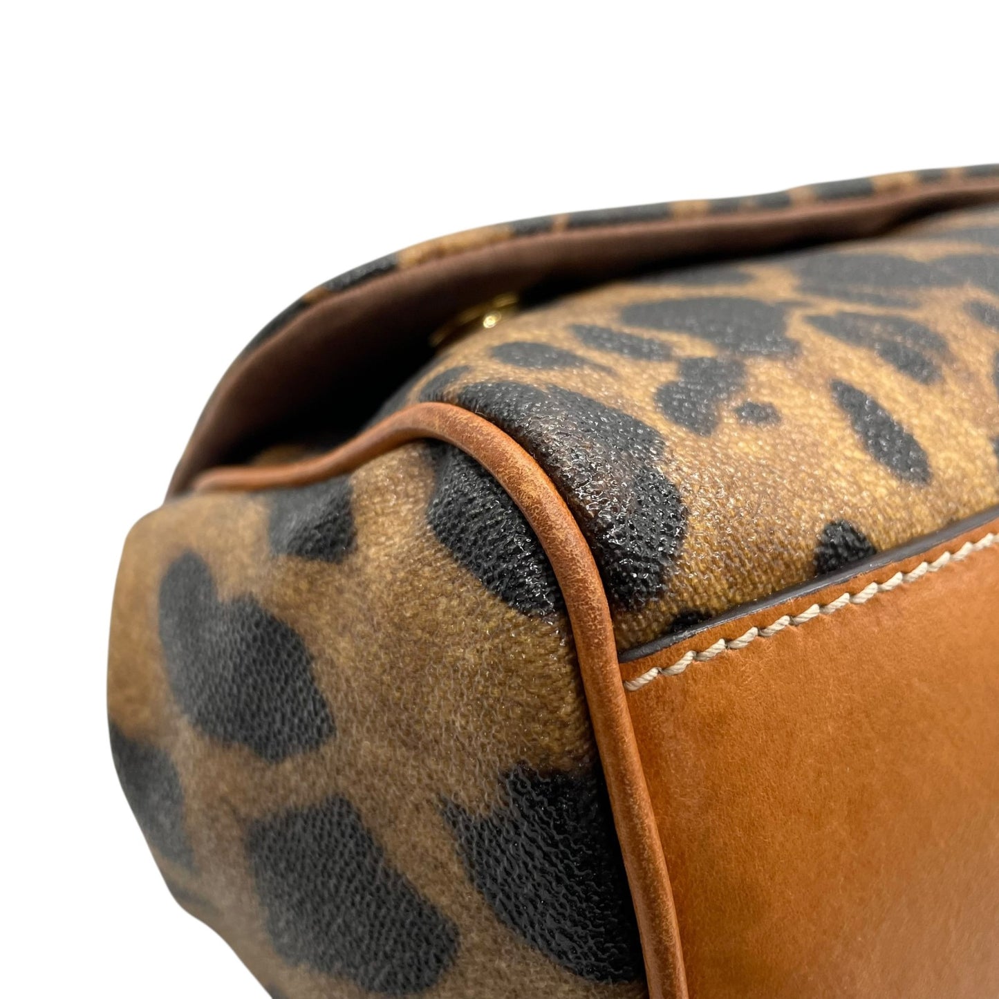 美品 DOLCE&GABBANA ドルチェ＆ガッパーナ シシリー 2WAY ハンドバッグ ショルダーバッグ ドルガバ レオパード ヒョウ柄 レザー PVC ブラウン 茶 ブラック 黒 レディース D&G ロゴプレート フラップ ゴールド金具 斜め掛け可 K4