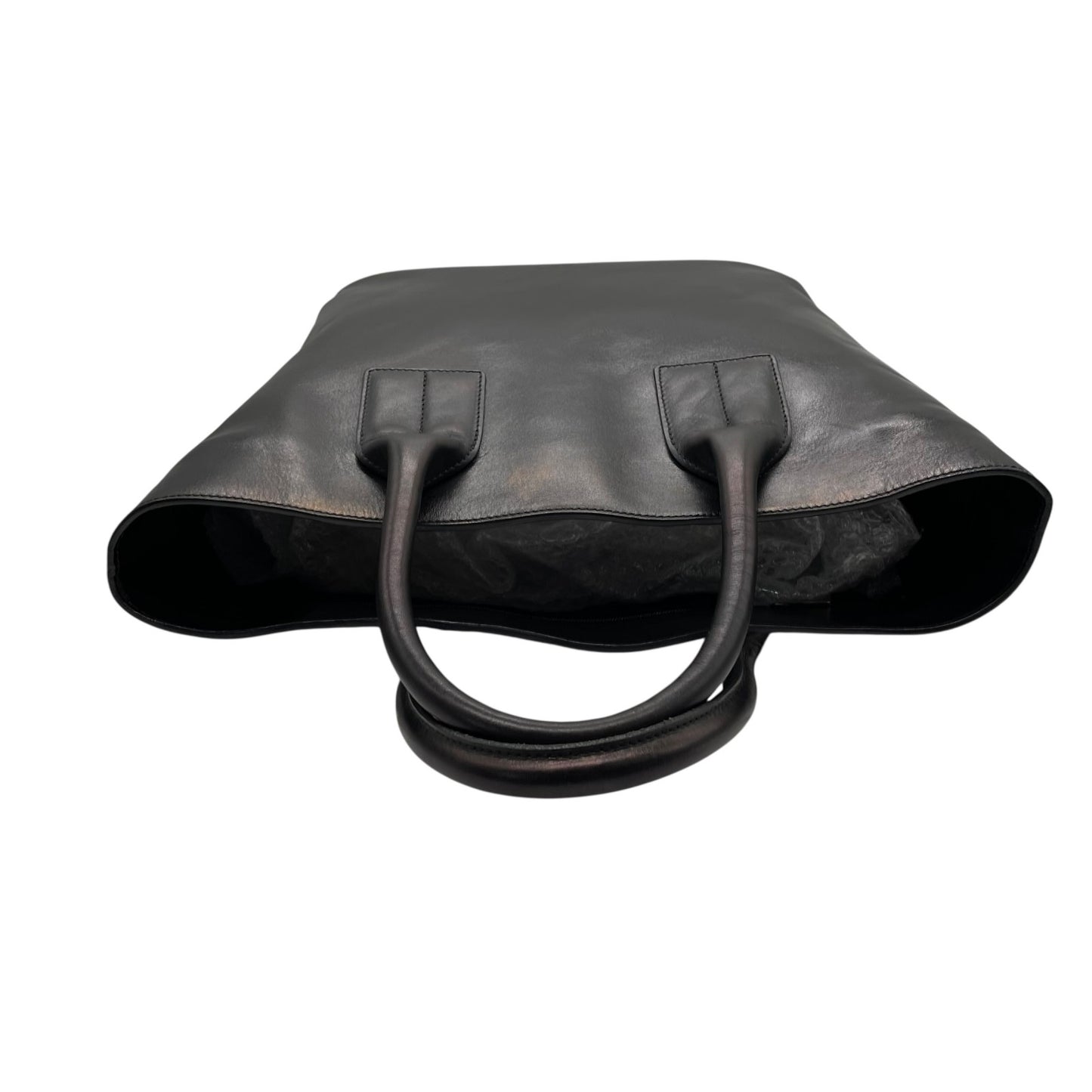 美品 HIROFU ヒロフ トートバッグ ハンドバッグ Hロゴ 黒 ブラック レザー シルバー金具 手提げ A4収納可 レディース H