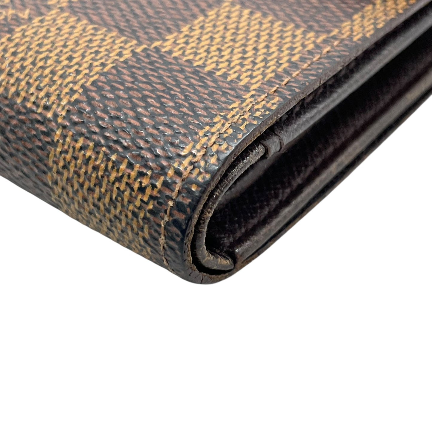 LOUIS VUITTON ルイヴィトン ダミエ エベヌ ポルト トレゾール エテュイ パピエ 三つ折り財布 N61202 茶 ブラウン PVC レザー ゴールド金具 メンズ レディース W3