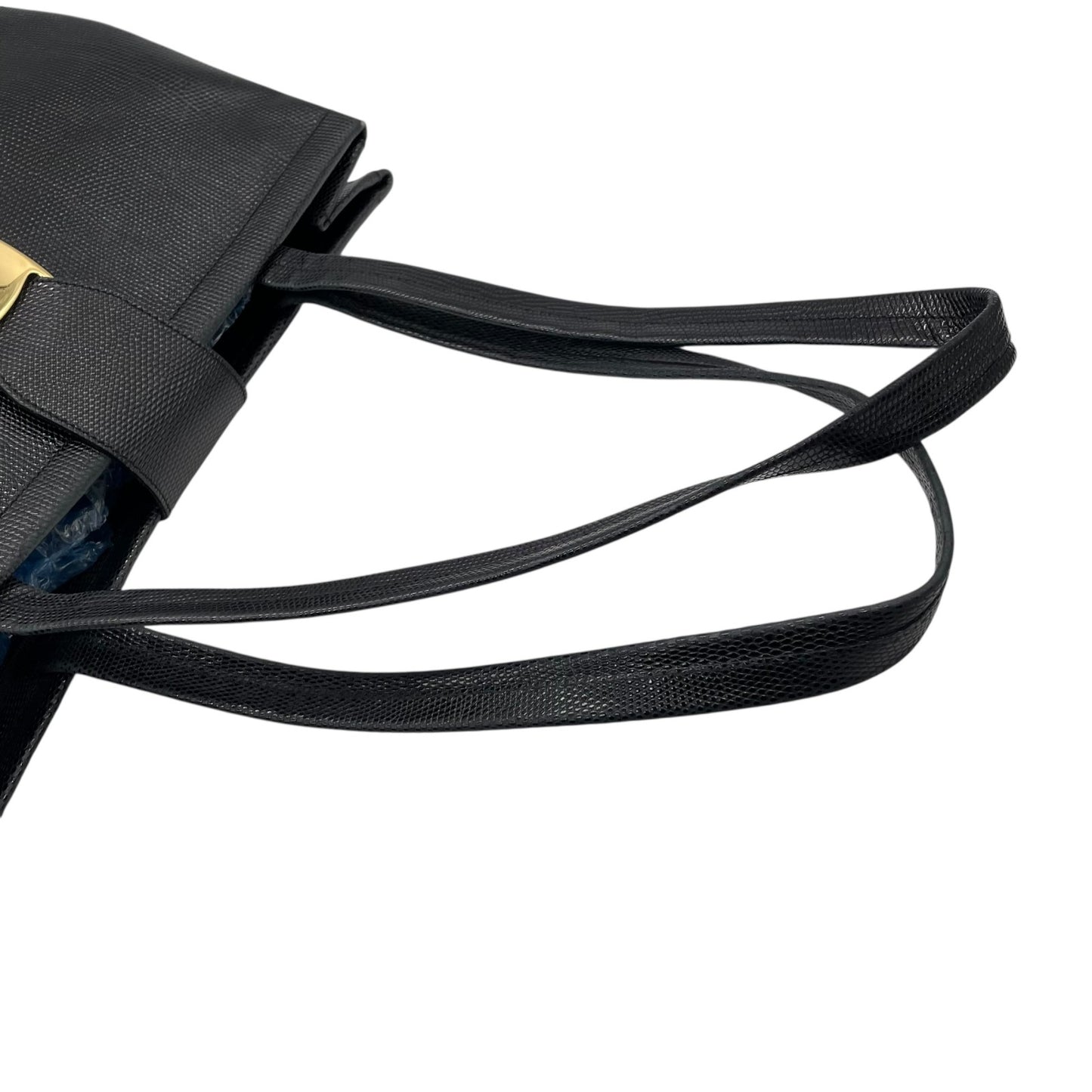 Salvatore Ferragamo フェラガモ ヴァラリボン トートバッグ ワンショルダー レザー トカゲ型押し 黒 ブラック ゴールド金具 肩掛け可 サルヴァトーレフェラガモ レディース E