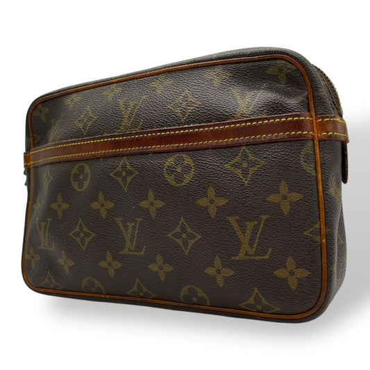 LOUIS VUITTON ルイヴィトン モノグラム コンピエーニュ セカンドバッグ クラッチバッグ PVC レザー M51847 茶 ブラウン ゴールド金具 メンズ W3