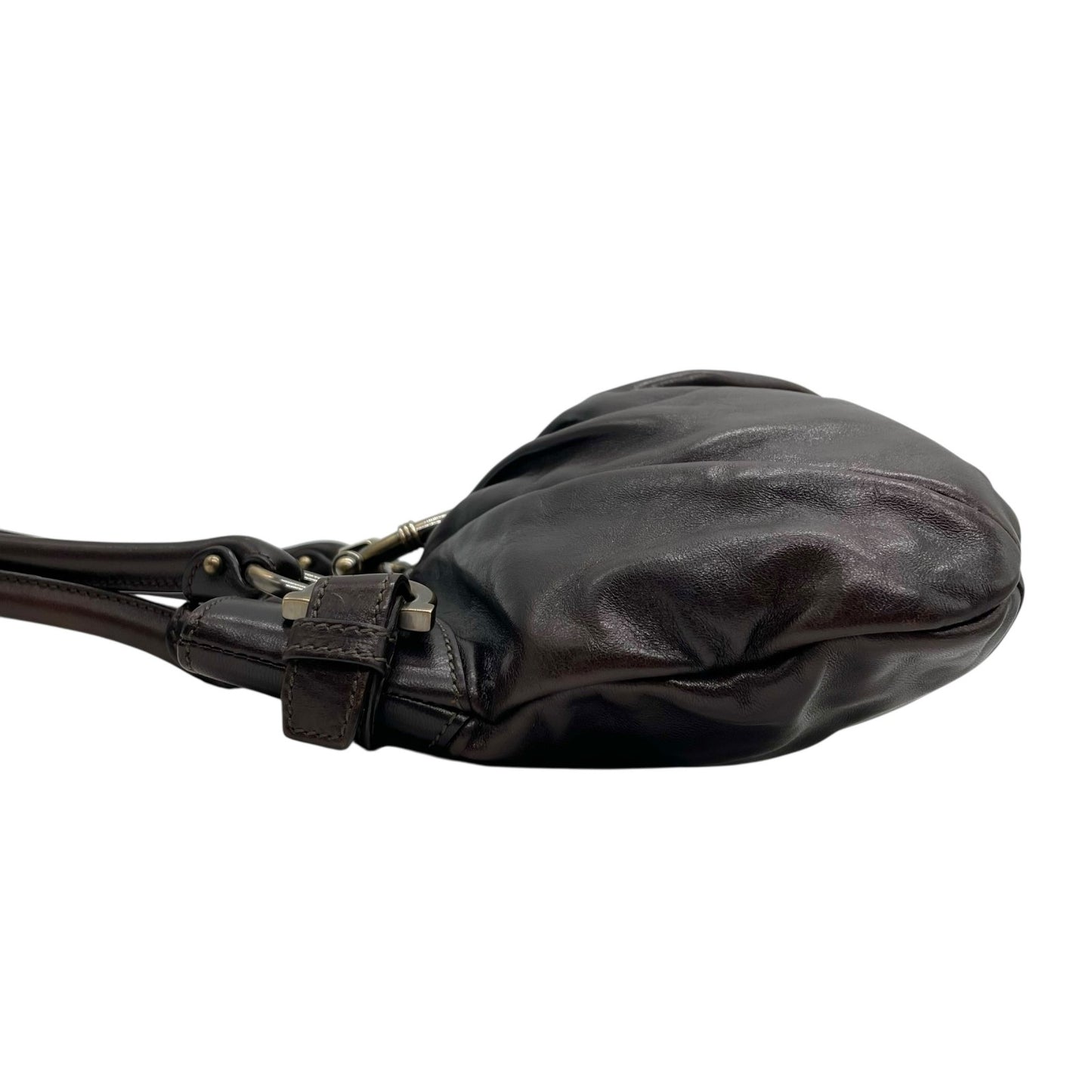 美品 Salvatore Ferragamo フェラガモ ガンチーニ ハンドバッグ レザー 茶 ダークブラウン マリッサ シルバー金具 クロシェット レディース 手提げ K6