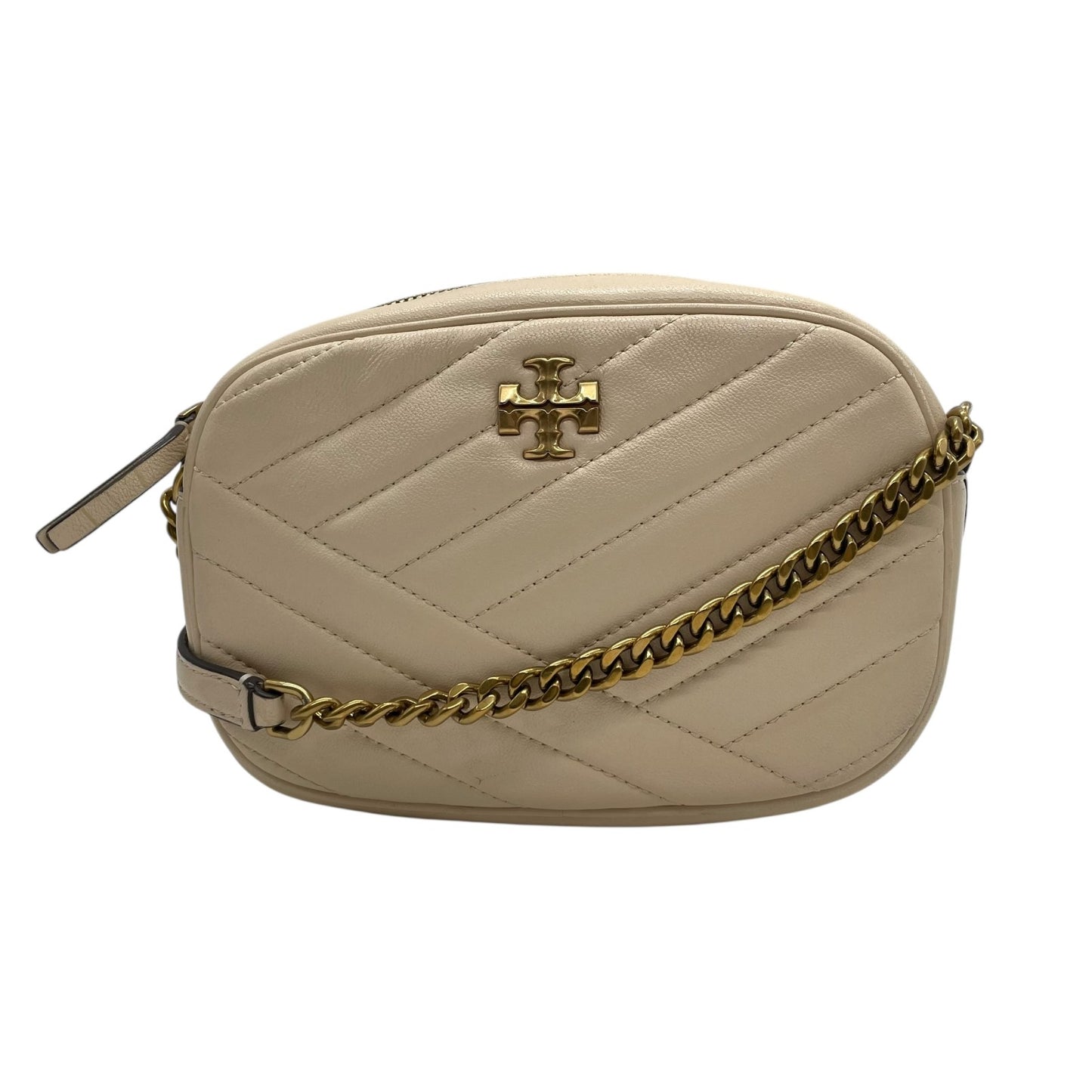 TORY BURCH トリーバーチ キラ カメラバッグ ショルダーバッグ アイボリー ベージュ レザー ゴールド金具 キルティング ロゴ チェーン レディース K9