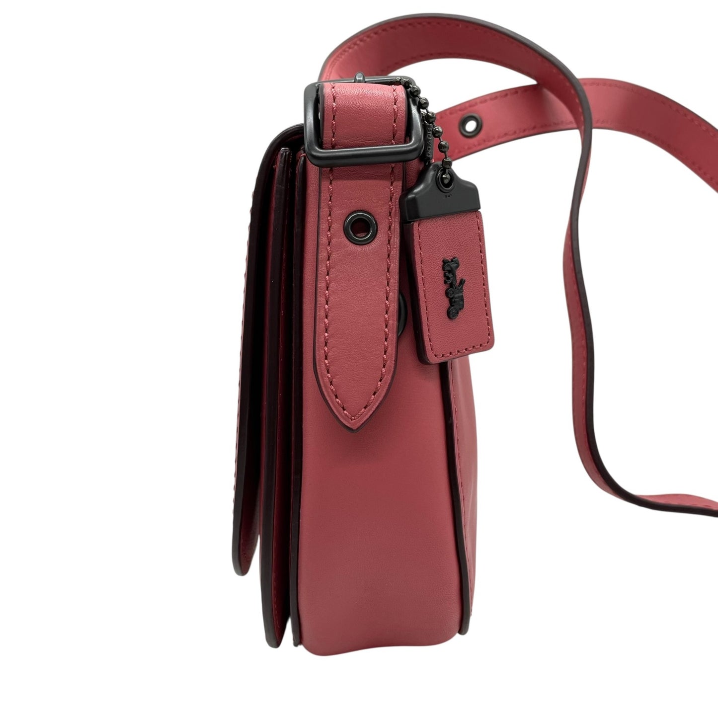 美品 COACH コーチ ショルダーバッグ サドルバッグ グラブタン レザー ピンク ブラック金具 SD-20115 斜め掛け可 フラップ開閉 レディース K4
