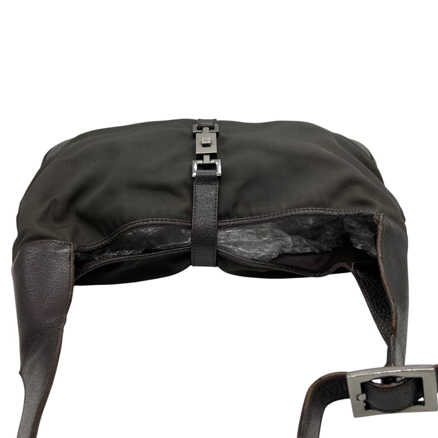 GUCCI グッチ ジャッキー ワンショルダーバッグ カーキ 茶 ブラウン キャンバス レザー シルバー金具 肩掛け可 ホーボー レディース ヴィンテージ B4