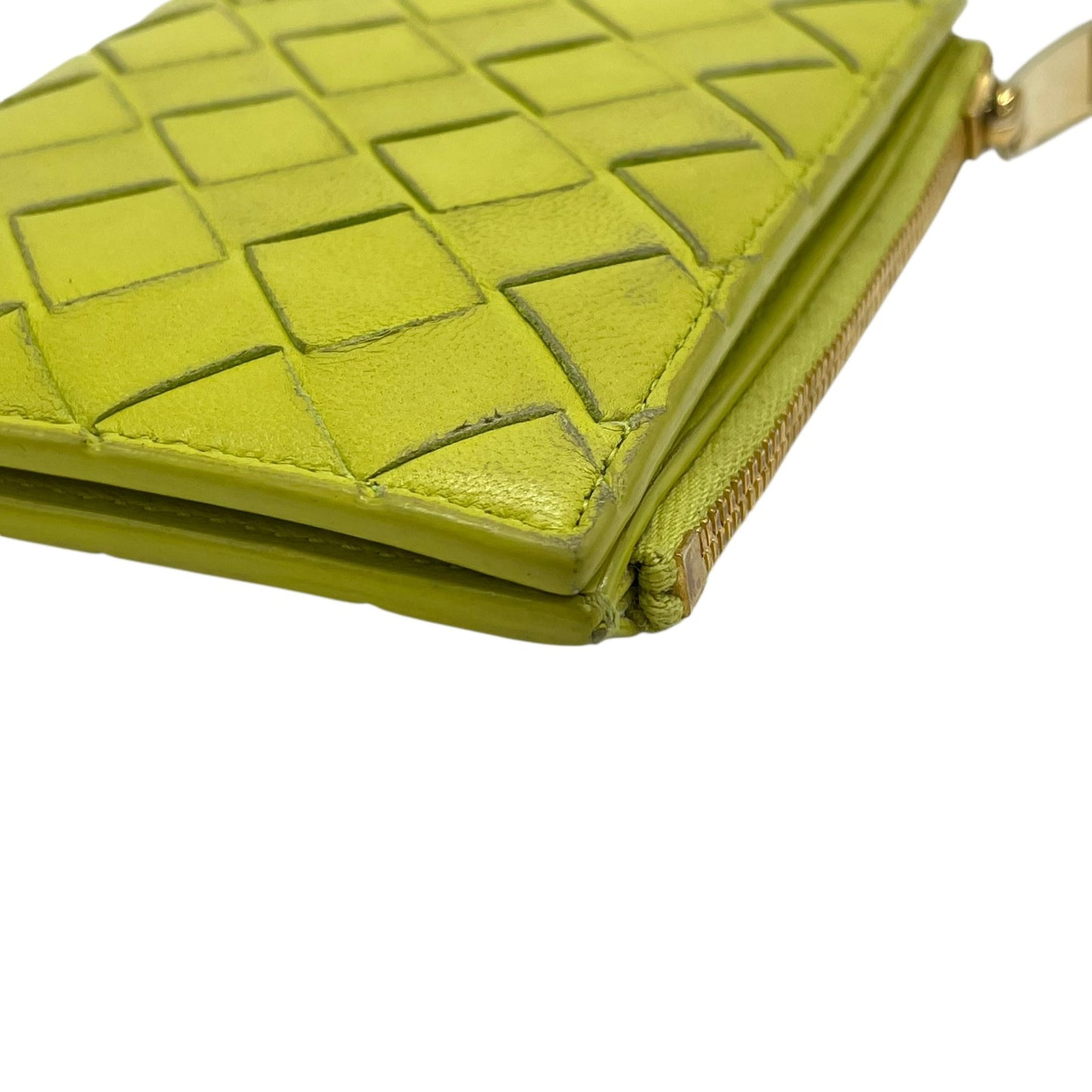 BOTTEGA VENETA ボッテガヴェネタ イントレチャート 二つ折り財布 コンパクトウォレット 緑 キウイグリーン レザー ゴールド金具 レディース M4