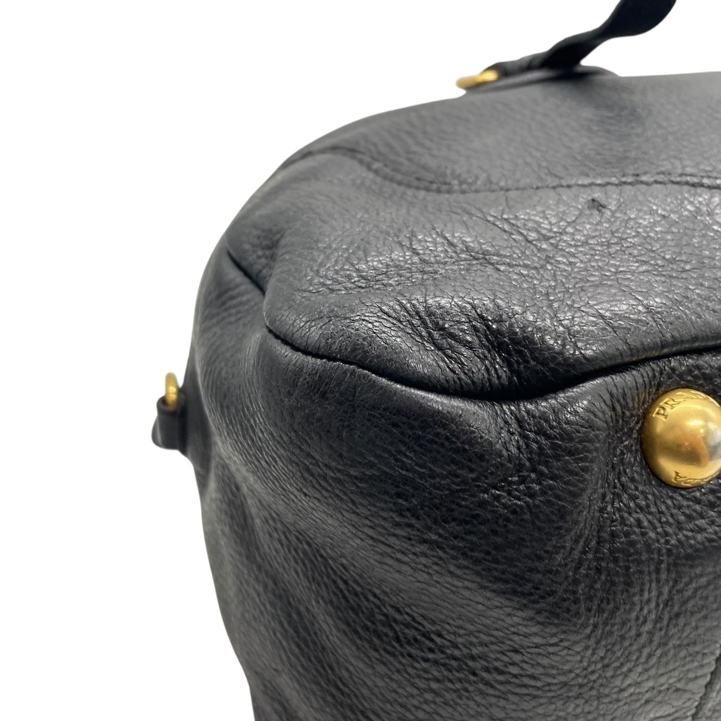 Authentic PRADA 2WAY Handbag Shoulder Black NERO Leather Gold Hardware Logo