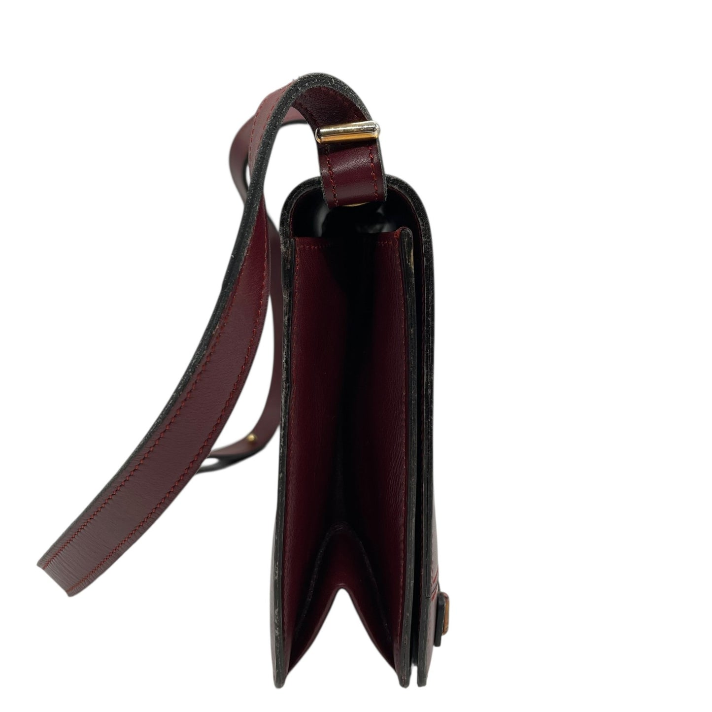 Authentic Christian Dior Shoulder Bag Red Bordeaux Leather Gold Hardware Logo Vintage