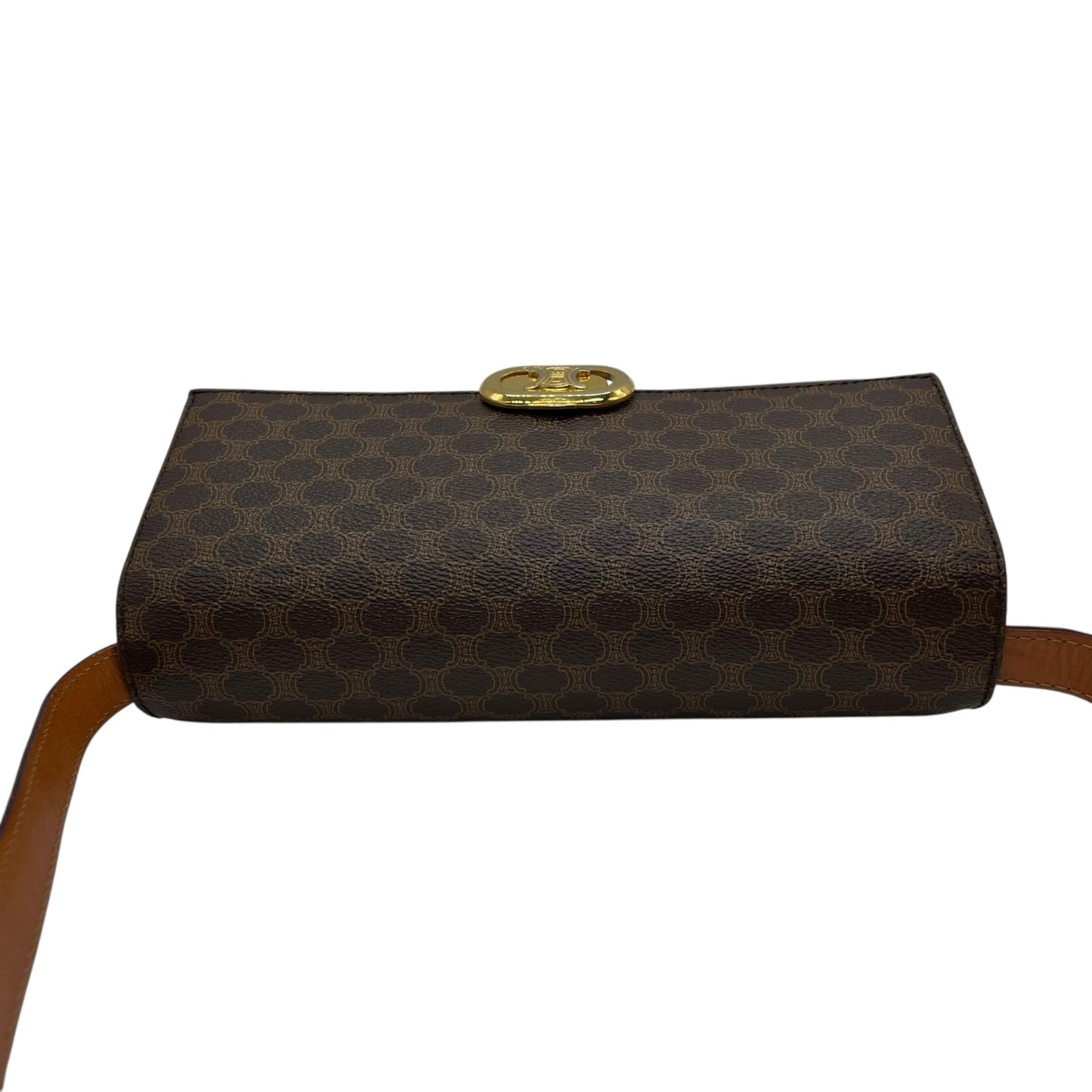 Authentic Old CELINE Macadam Shoulder Bag Brown PVC Leather Logo Vintage Crossbody