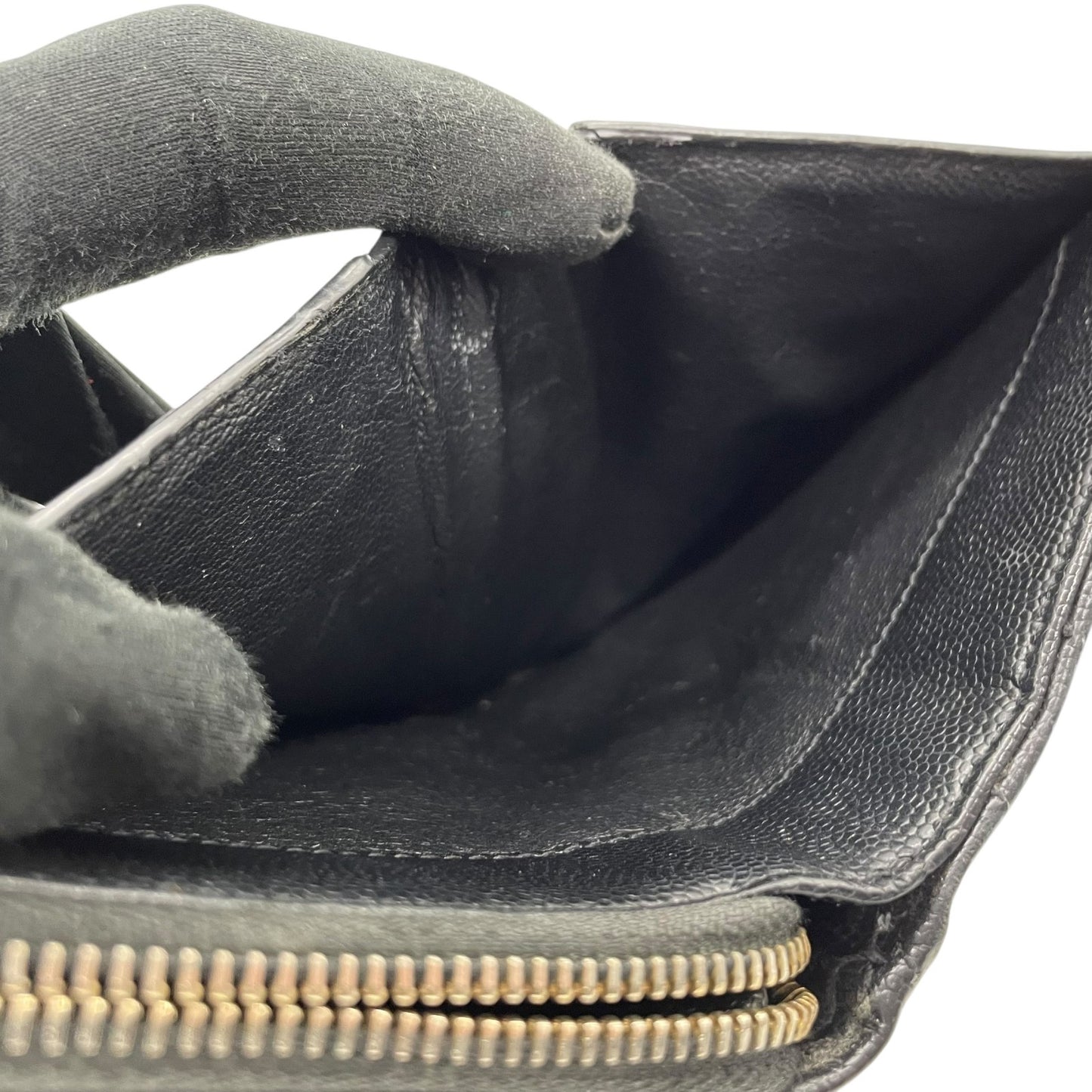 Authentic Saint Laurent Paris Compact Wallet Black YSL Large Logo Caviar Leather Gold Hardware Women