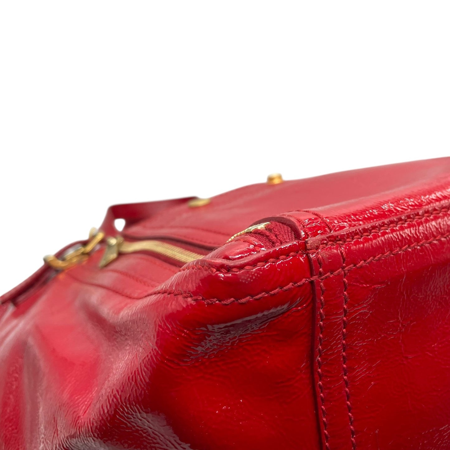 Authentic YVES SAINT LAURENT Downtown Patent Leather Red Enamel Vintage Tote Bag Large Capacity Women
