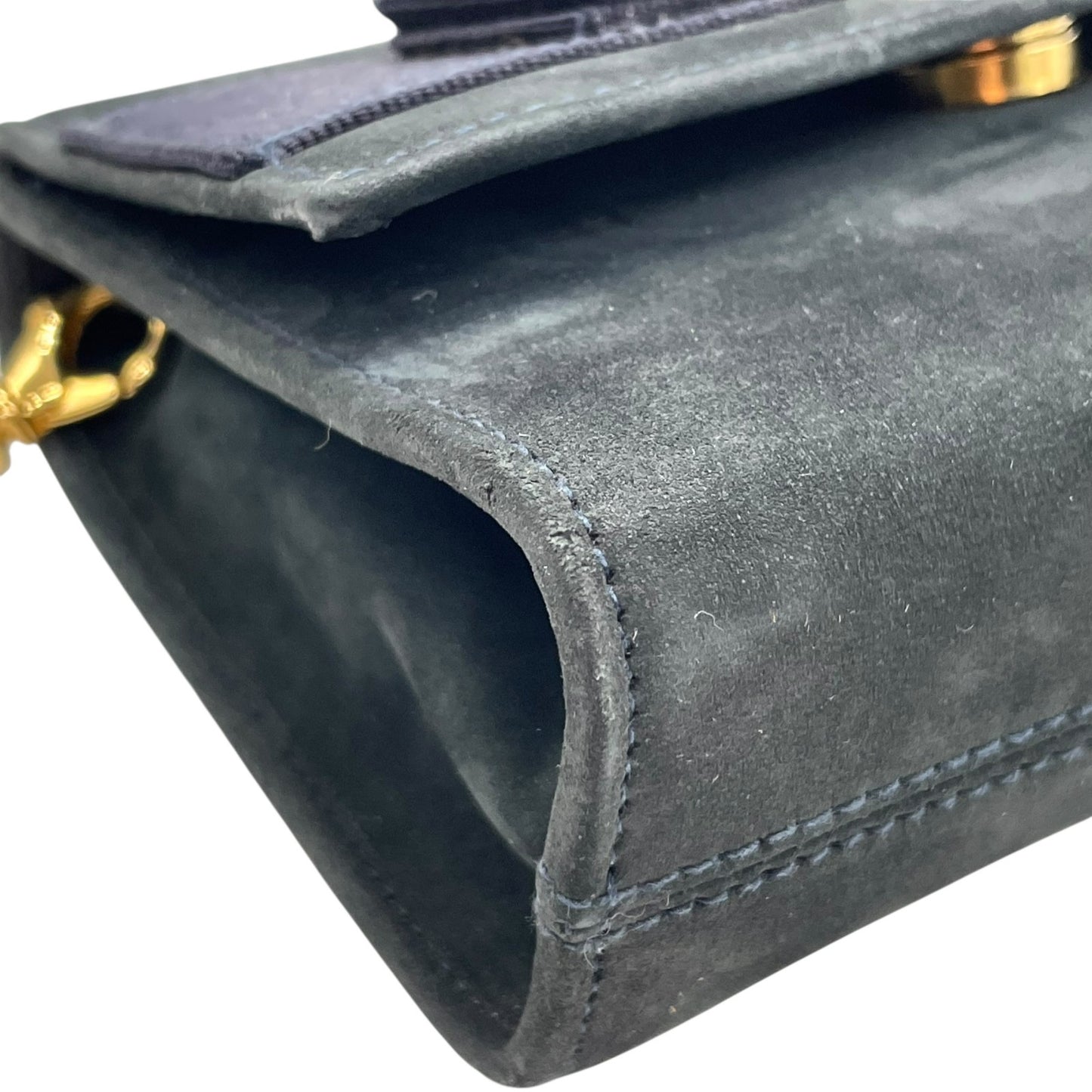 Salvatore Ferragamo フェラガモ ヴァラリボン チェーンショルダー ショルダーバッグ ミニバッグ ネイビー スエード ゴールド金具 レディース K10