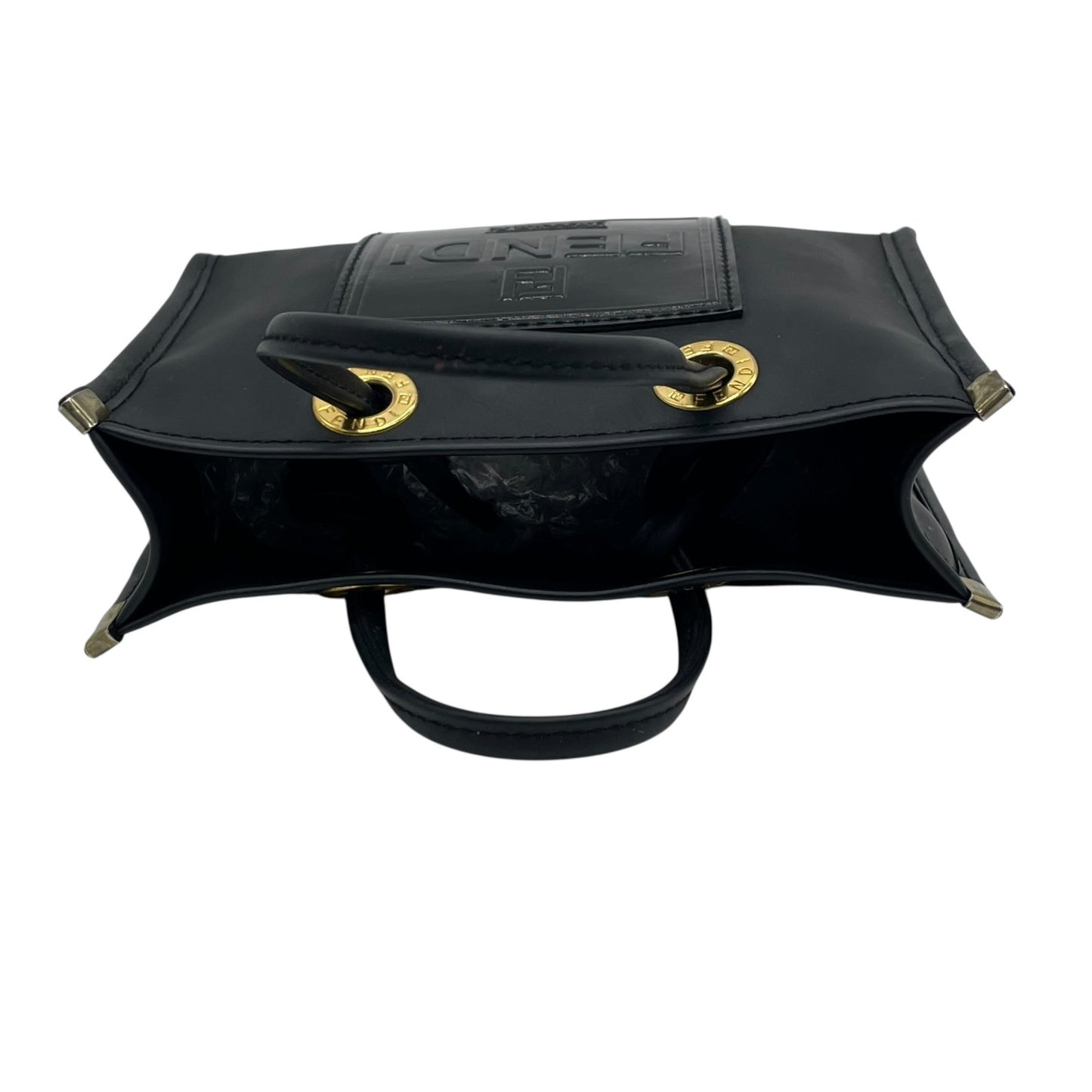 フェンディ FENDI ミニハンドバッグ ポーチ 黒 ブラック PVC ロゴ ゴールド金具 レディース K10