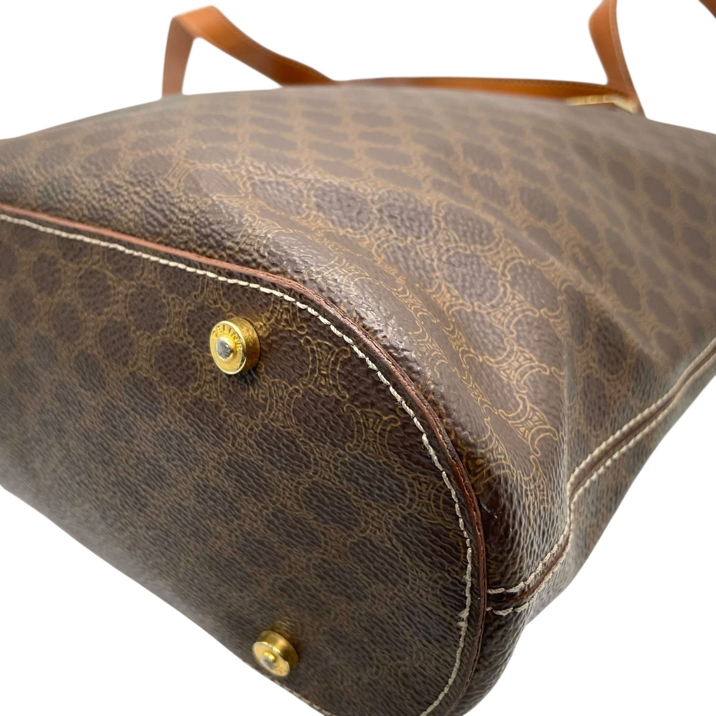 CELINE セリーヌ マカダム トートバッグ 茶 ブラウン PVC レザー ゴールド金具 ワンショルダー 肩掛け可 A4収納 レディース ヴィンテージ D1