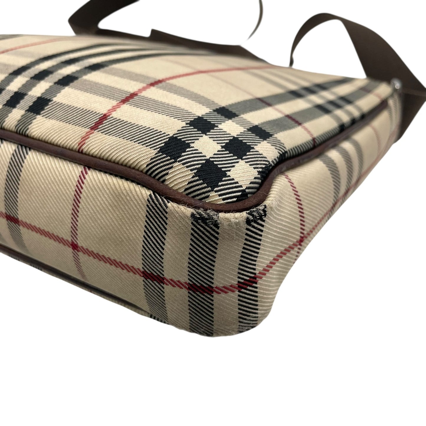 BURBERRY バーバリー ノバチェック ショルダーバッグ キャンバス レザー ベージュ 茶 ブラウン シルバー金具 ロゴプレート チェック柄 斜め掛け 肩掛け レディース C6