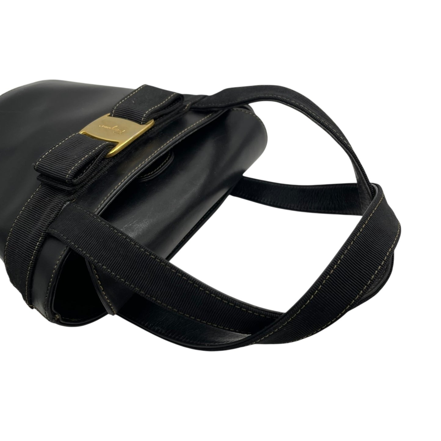 Salvatore Ferragamo サルヴァトーレ フェラガモ BA216161 ハンドバッグ ヴァラリボン 黒 ブラック レザー ゴールド金具 バケツ型 ヴィンテージ レディース B4