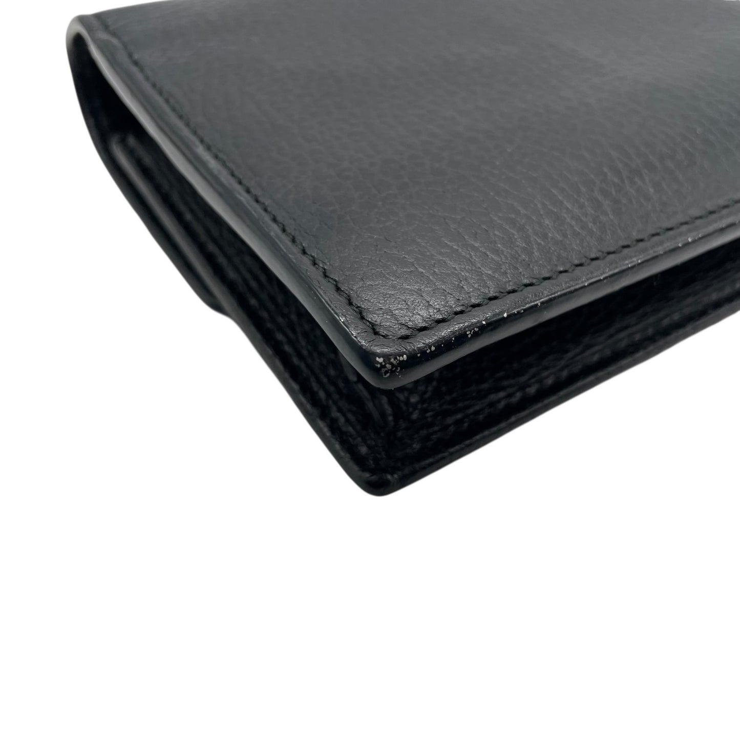 美品 GUCCI グッチ インターロッキングG ウォレットバッグ 510314 チェーンショルダー 長財布 ショルダーバッグ 黒 ブラック レザー ゴールド金具 GG 斜め掛け 箱付き レディース W1