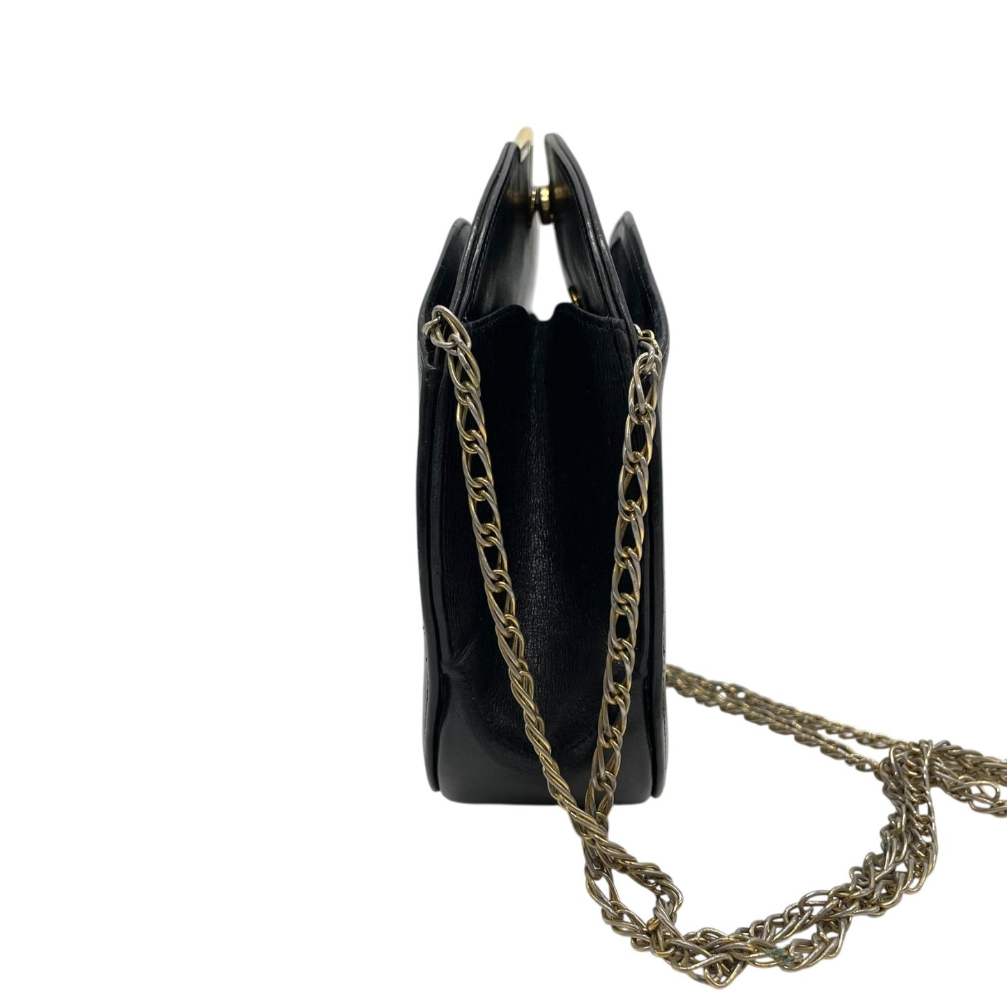 希少 ヴィンテージ Cartier カルティエ サファイアライン チェーンショルダーバッグ 黒 ブラック レザー ゴールドチェーン クロスボディ ダブルチェーン 完売 人気 K10