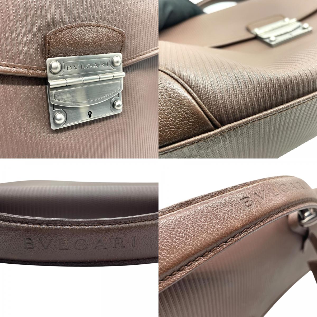 美品 ブルガリ BVLGARI ビジネスバッグ ハンドバッグ ブリーフケース レザー 本革 ブラウン 書類鞄 A4収納 シルバー金具 ユニセックス 大容量 C